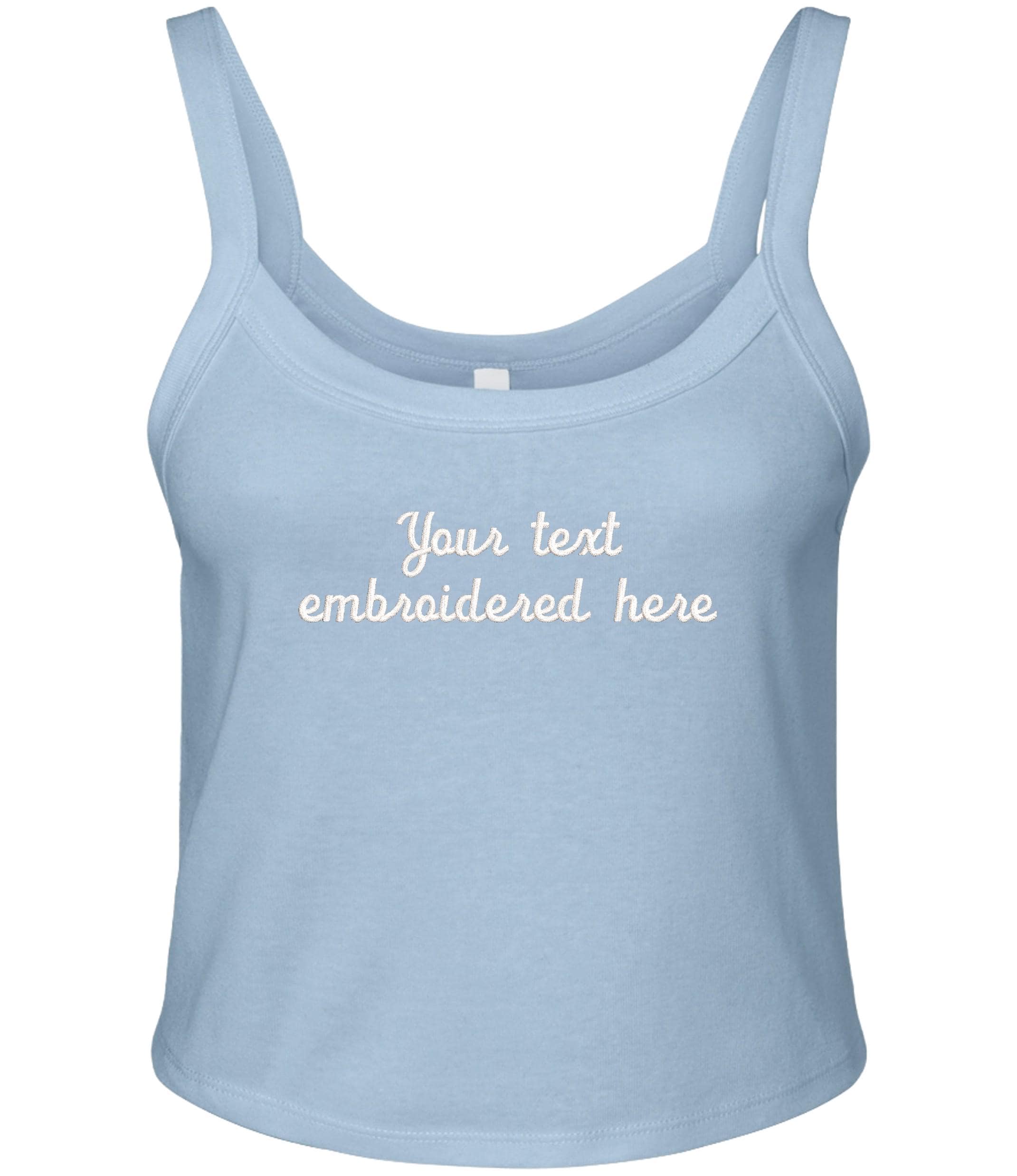 Embroidered Personalised Ladies Spaghetti Strap Tank Top Custom Text Cropped T-Shirt Baby Tee