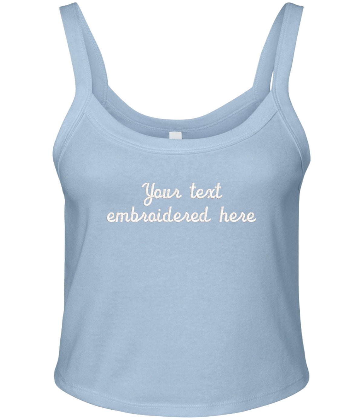 Embroidered Personalised Ladies Spaghetti Strap Tank Top Custom Text Cropped T-Shirt Baby Tee