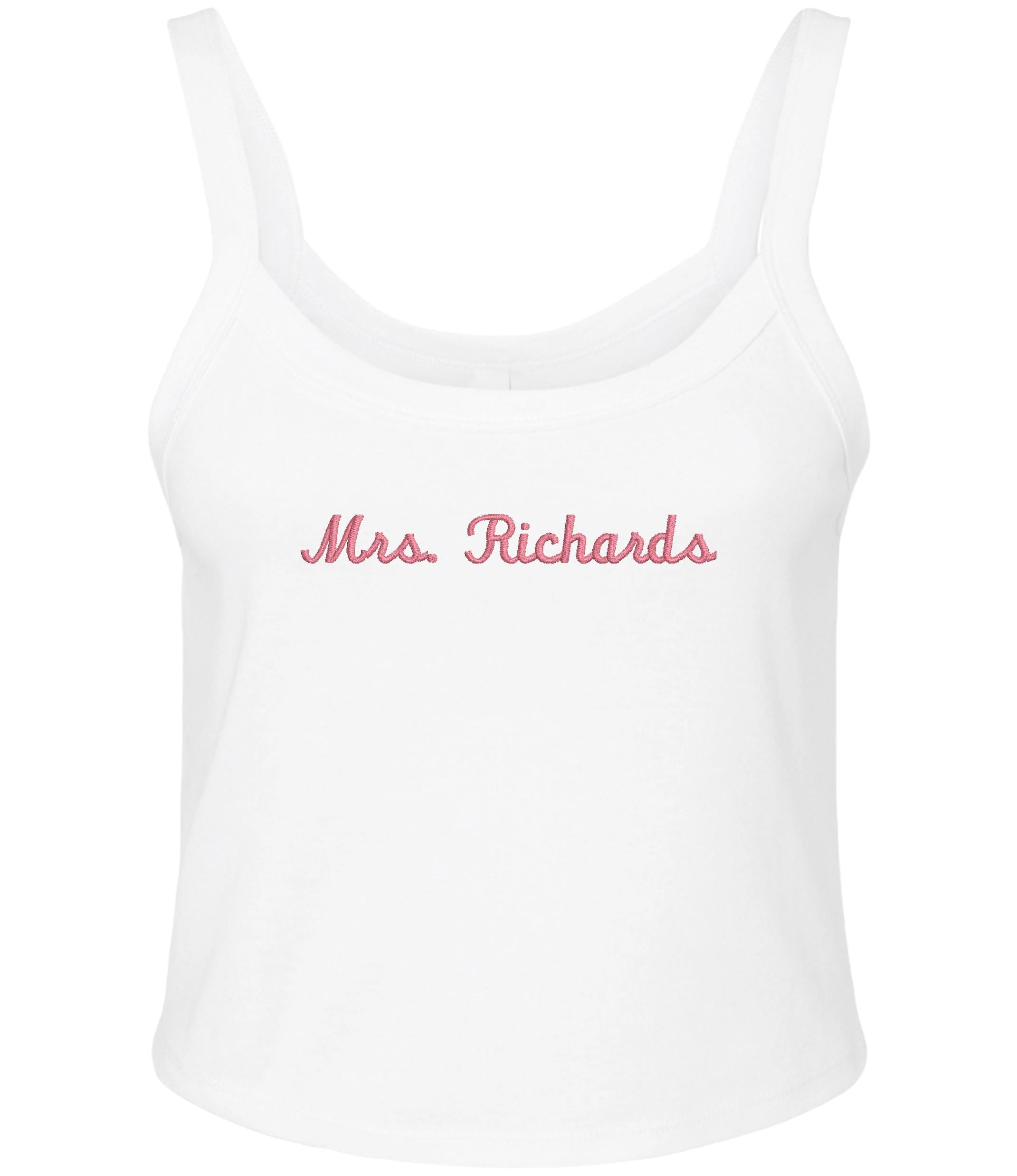 Embroidered Personalised Ladies Strap Tank Top Custom Mrs Name Bride To Be Hen Cropped T-Shirt Baby Tee