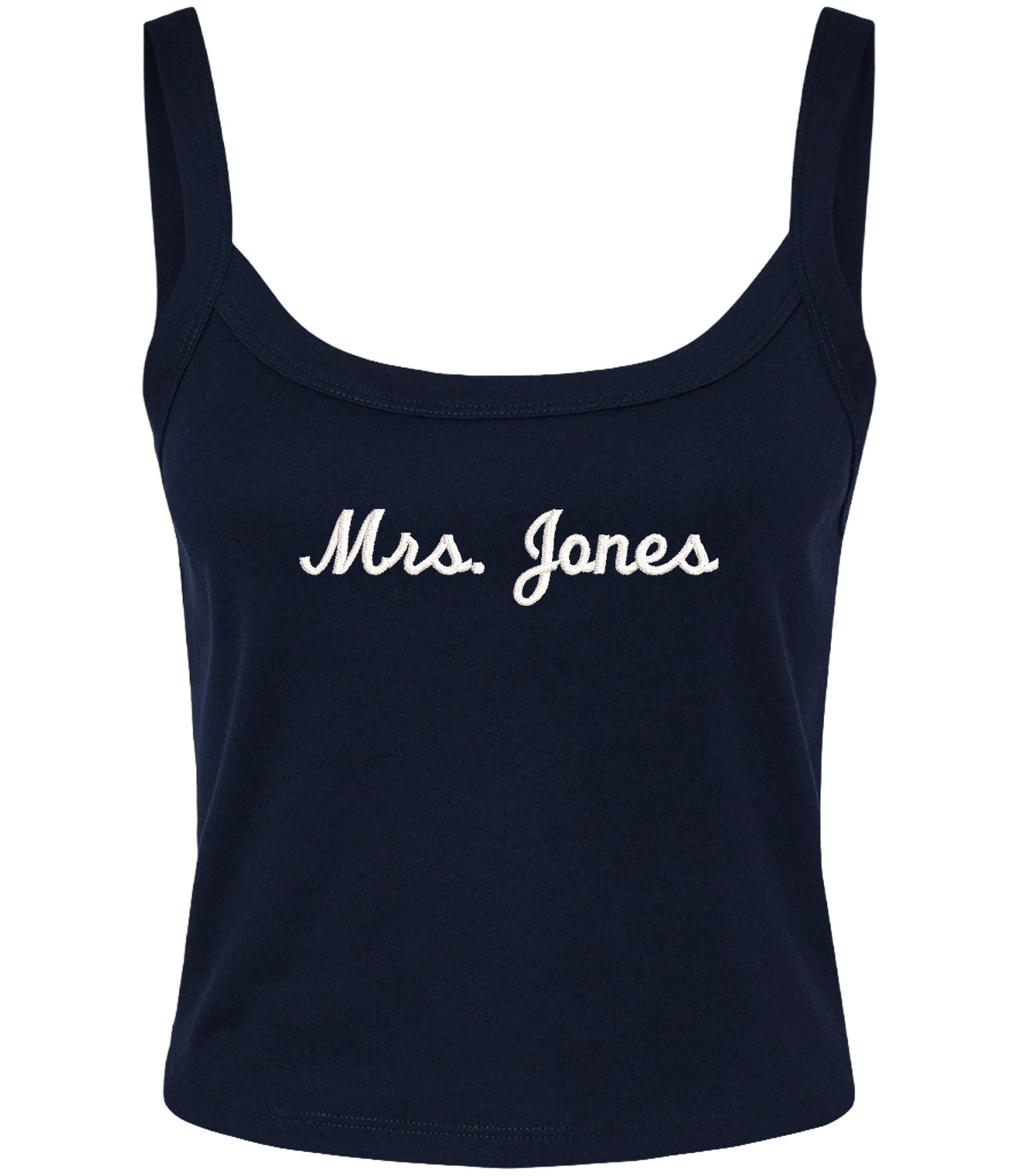 Embroidered Personalised Ladies Strap Tank Top Custom Mrs Name Bride To Be Hen Cropped T-Shirt Baby Tee