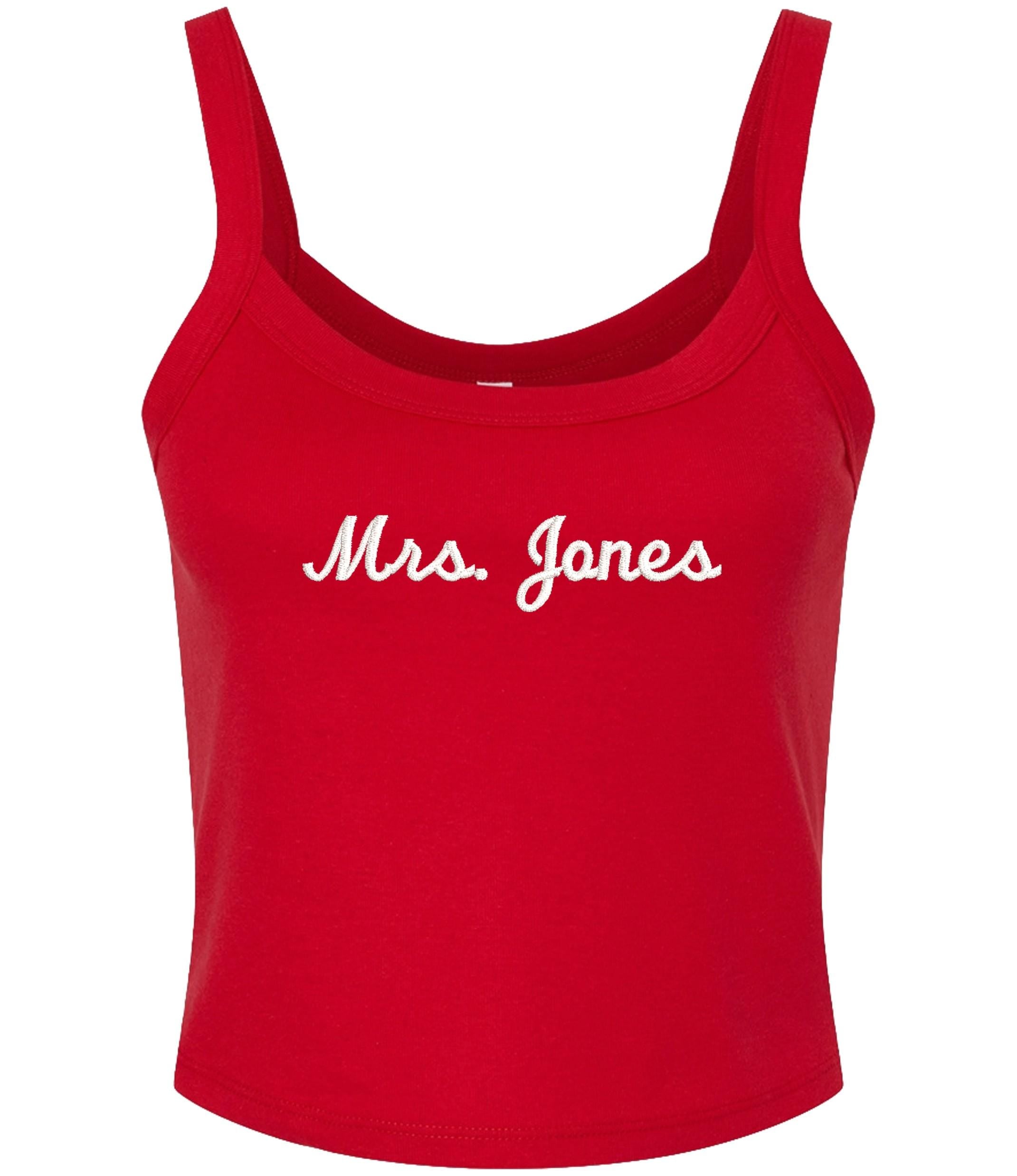 Embroidered Personalised Ladies Strap Tank Top Custom Mrs Name Bride To Be Hen Cropped T-Shirt Baby Tee