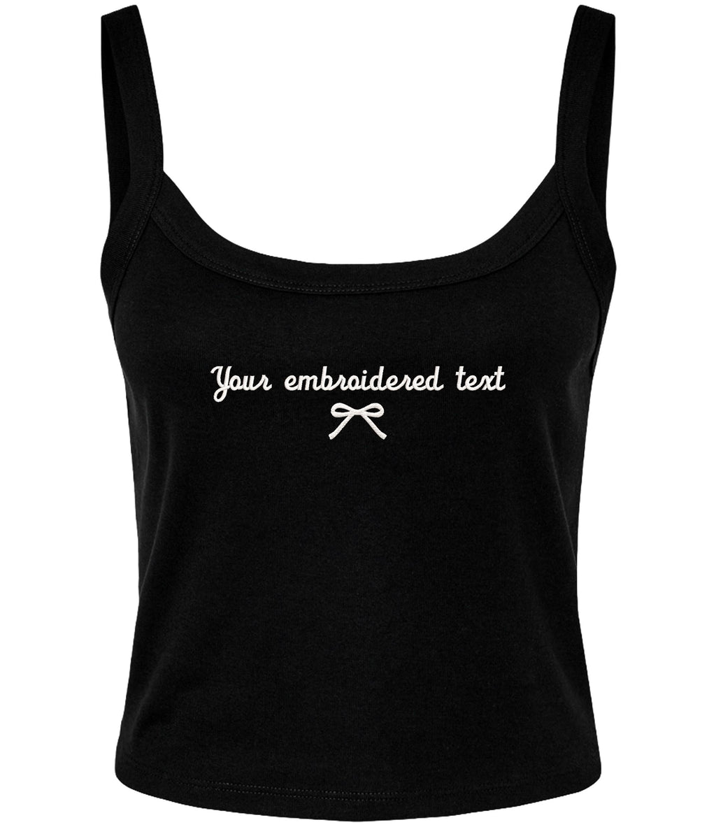 Embroidered Personalised Ladies Spaghetti Strap Tank Top Custom Text Cropped T-Shirt Baby Tee