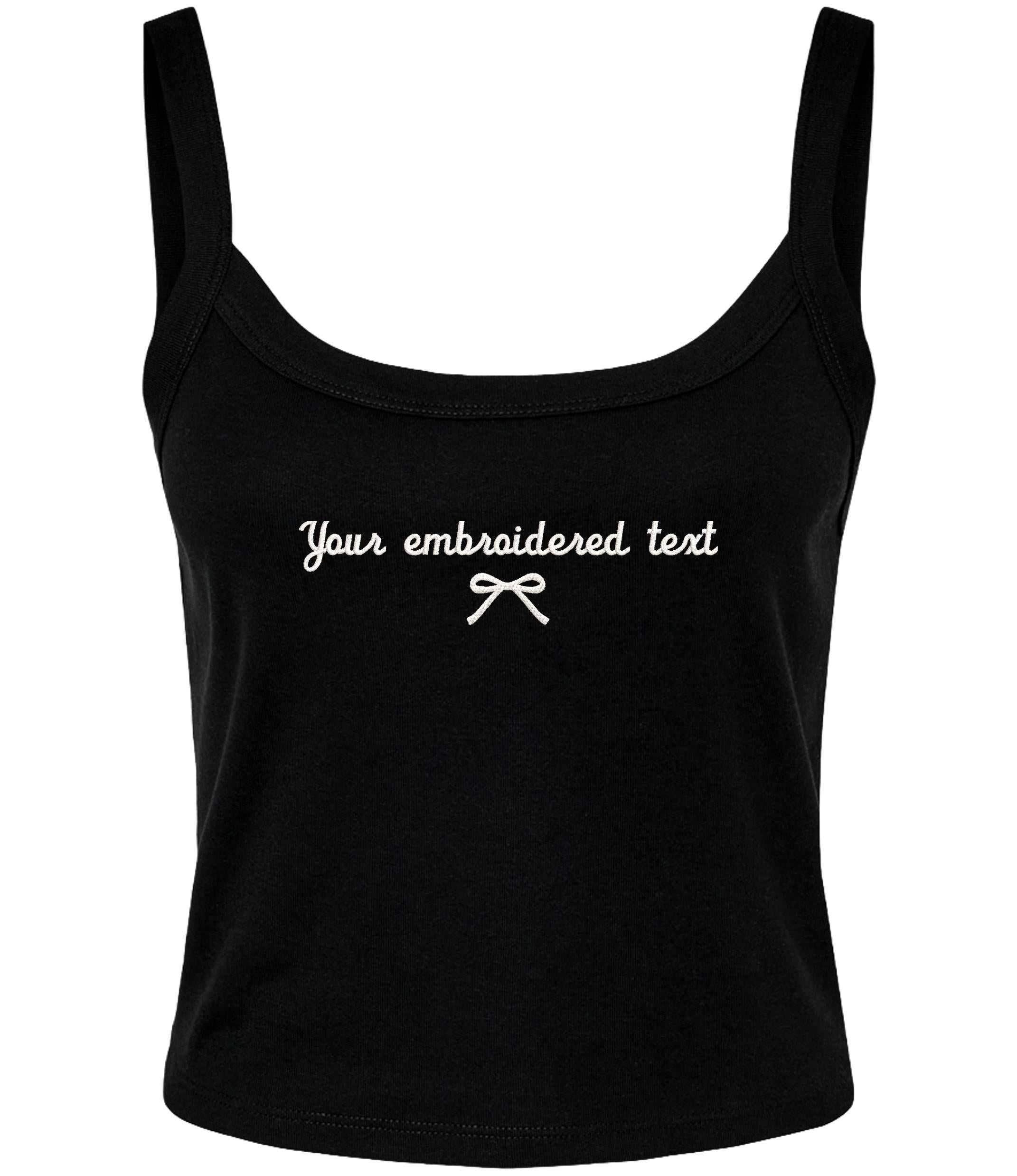 Embroidered Personalised Ladies Spaghetti Strap Tank Top Custom Text Cropped T-Shirt Baby Tee