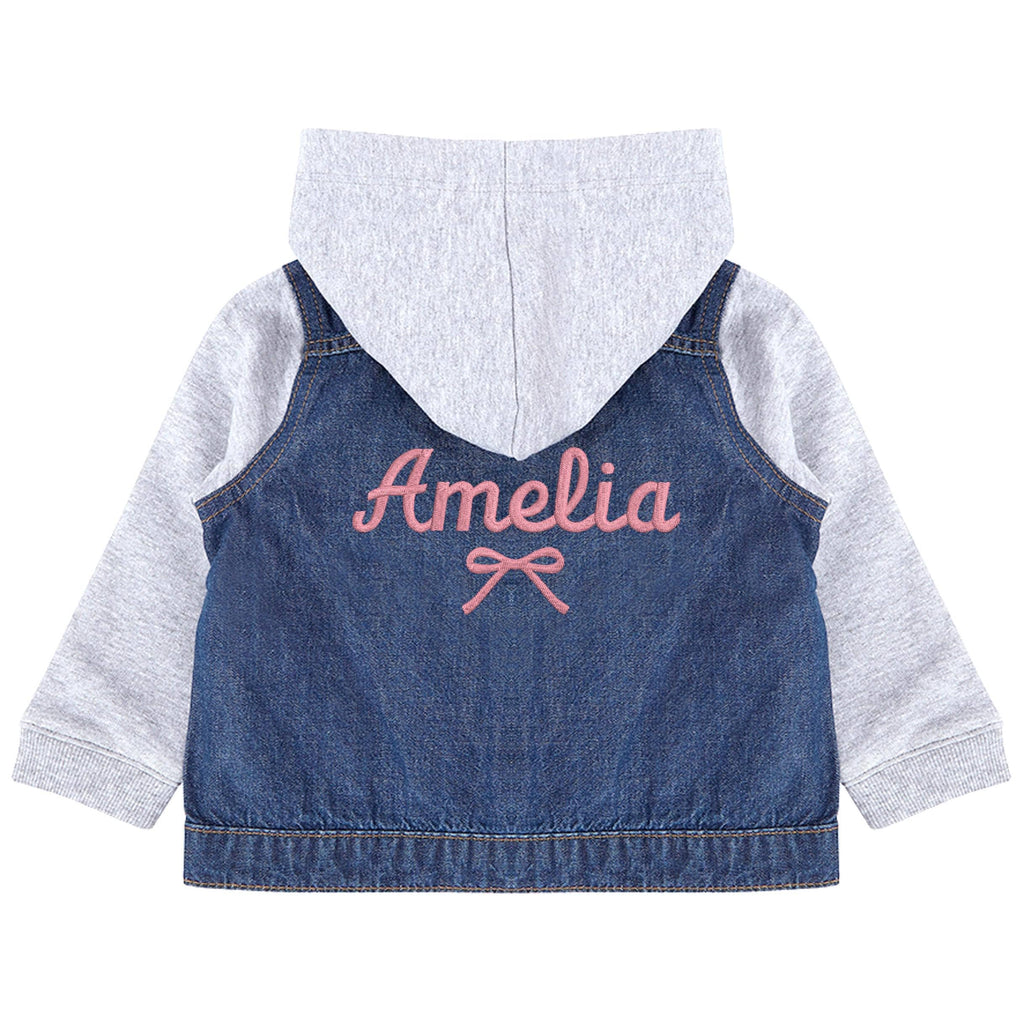 Embroidered Personalised Toddler & Kids Denim Jacket Girls Pink Your Text Name