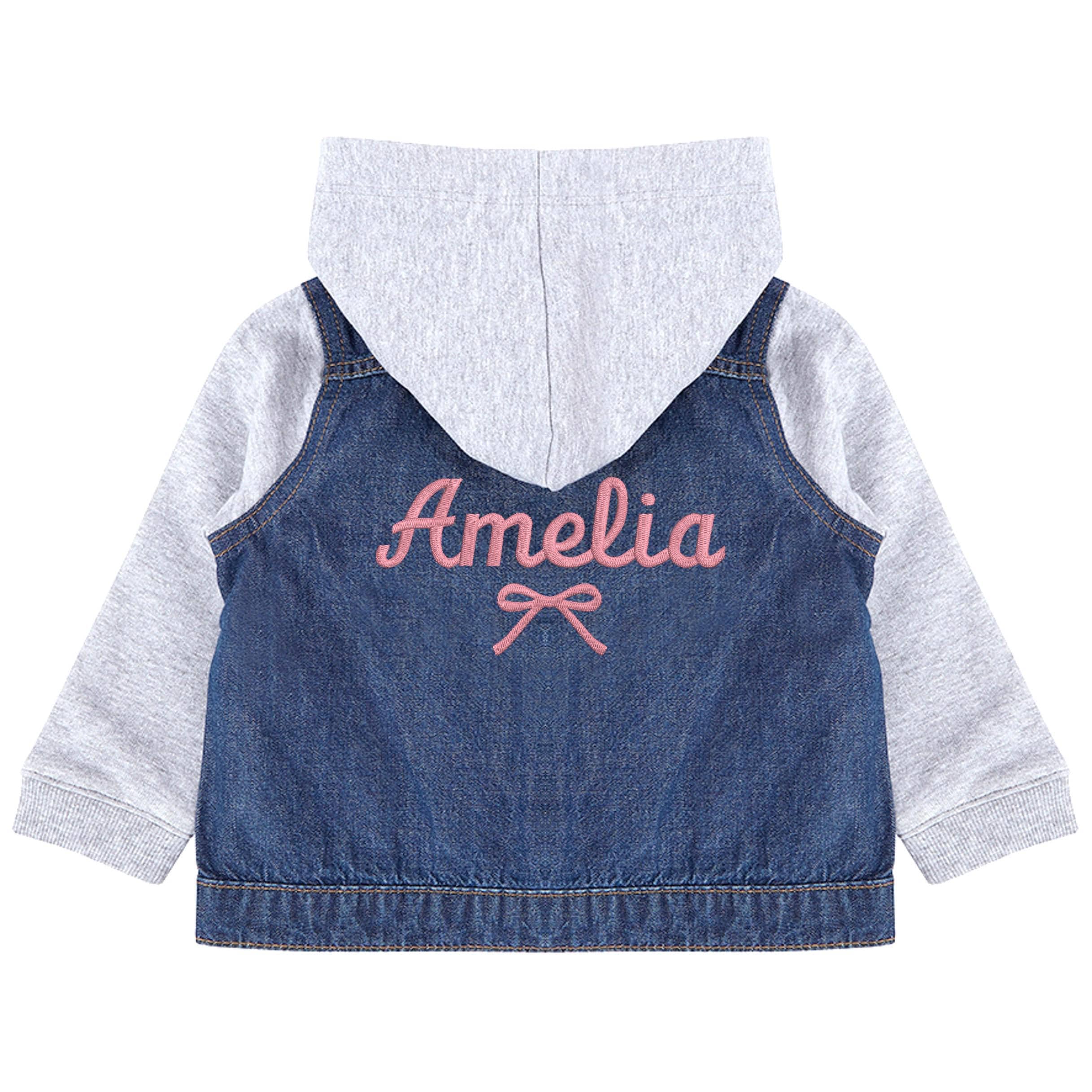 Embroidered Personalised Toddler & Kids Denim Jacket Girls Pink Your Text Name