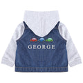 Embroidered Personalised Name Toddler & Kids Denim Jacket Boys Cars Vehicles