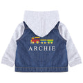 Embroidered Personalised Name Toddler & Kids Denim Jacket Boys Train Vehicles