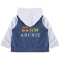Embroidered Personalised Name Toddler & Kids Denim Jacket Boys Train Vehicles