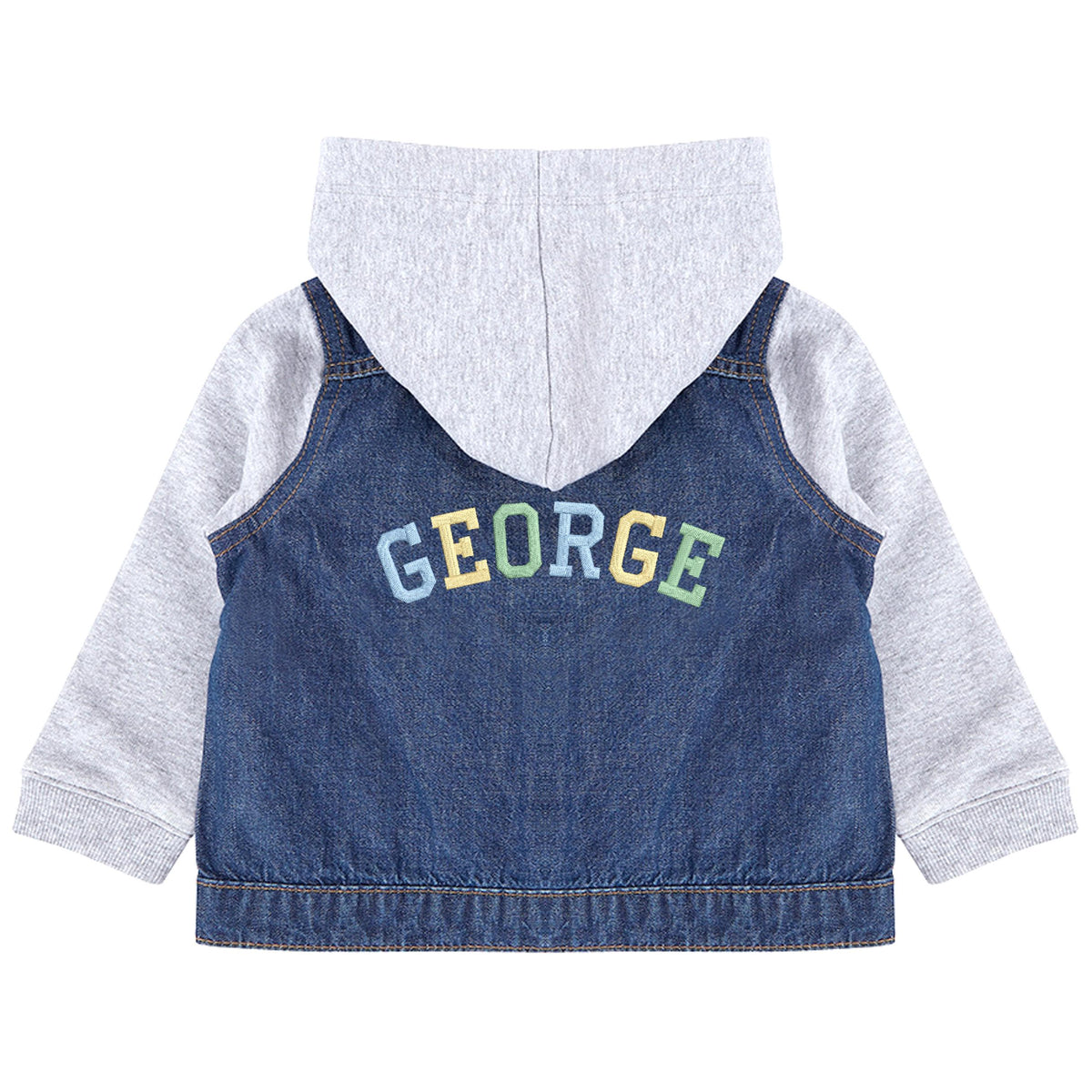 Embroidered Personalised Name Toddler & Kids Denim Jacket Boys Rainbow Varsity