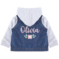 Embroidered Personalised Name Toddler & Kids Denim Jacket Girls Pink Flowers