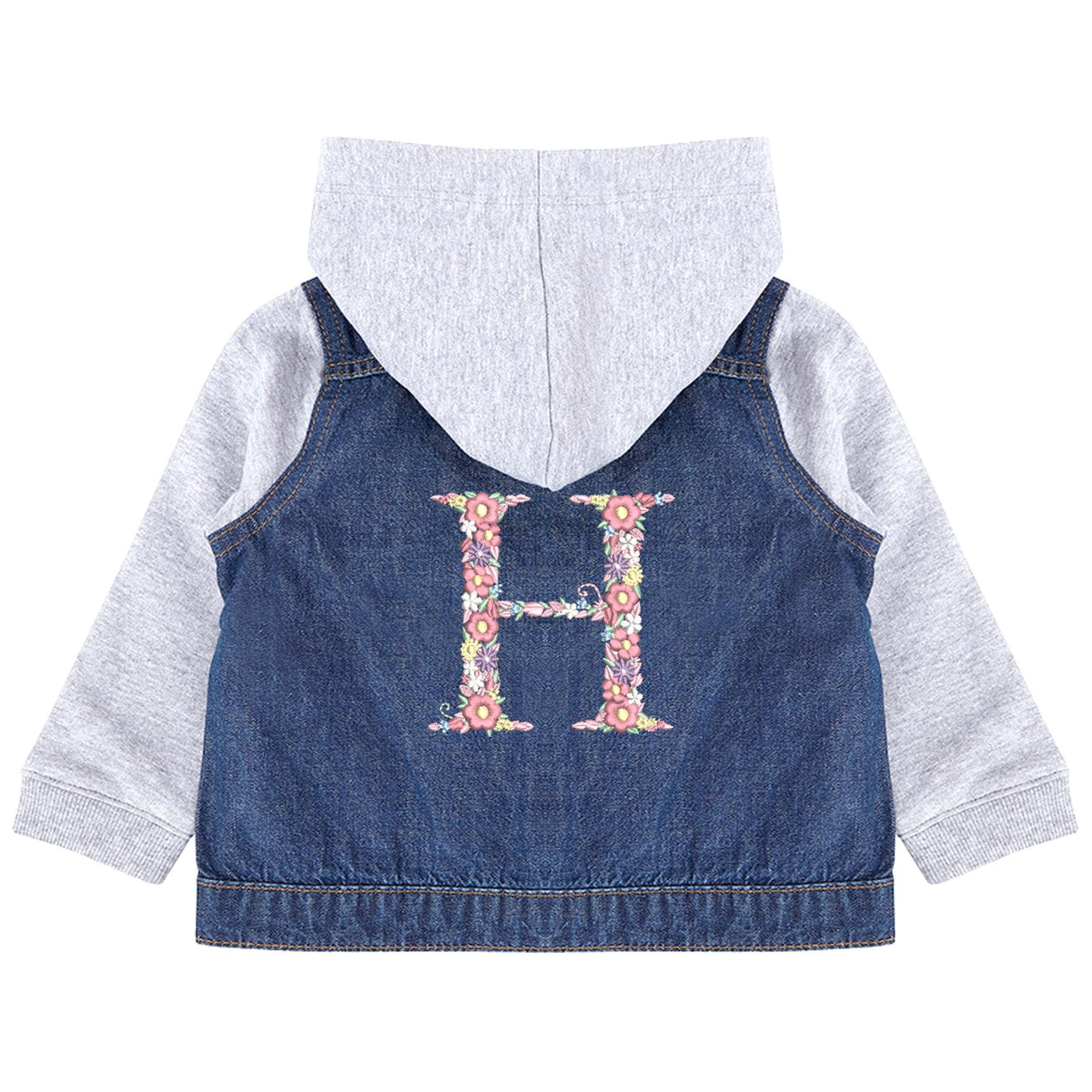 Embroidered Personalised Pink Floral Initial Girls Toddler & Kids Denim Jacket