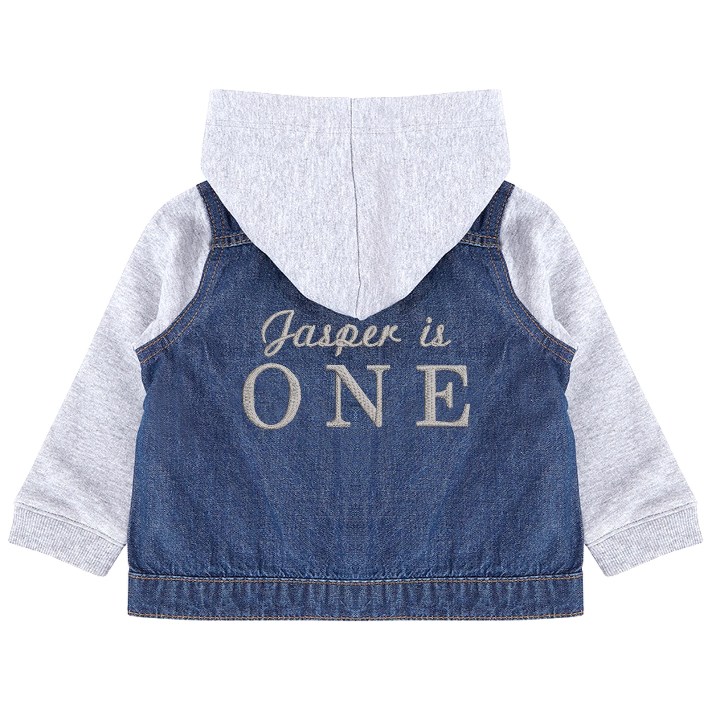 Embroidered Personalised Name Age Toddler & Kids Denim Jacket 1st Birthday Gift