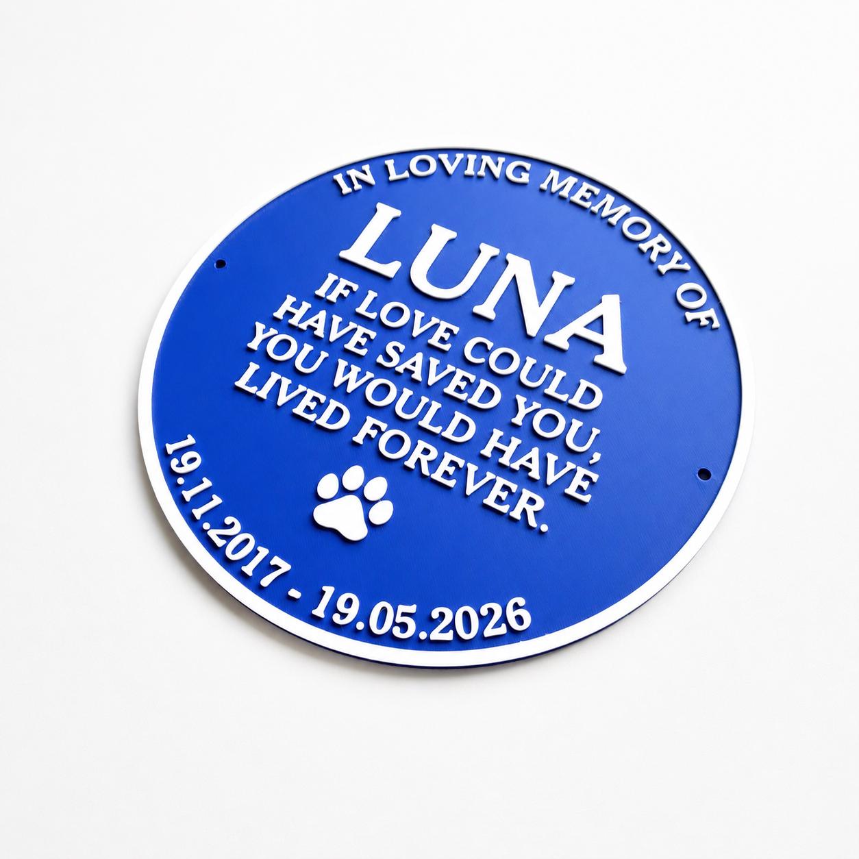 Personalised Pet Memorial Blue Plaque - Heritage Style Dog Cat Wall Plate Sign