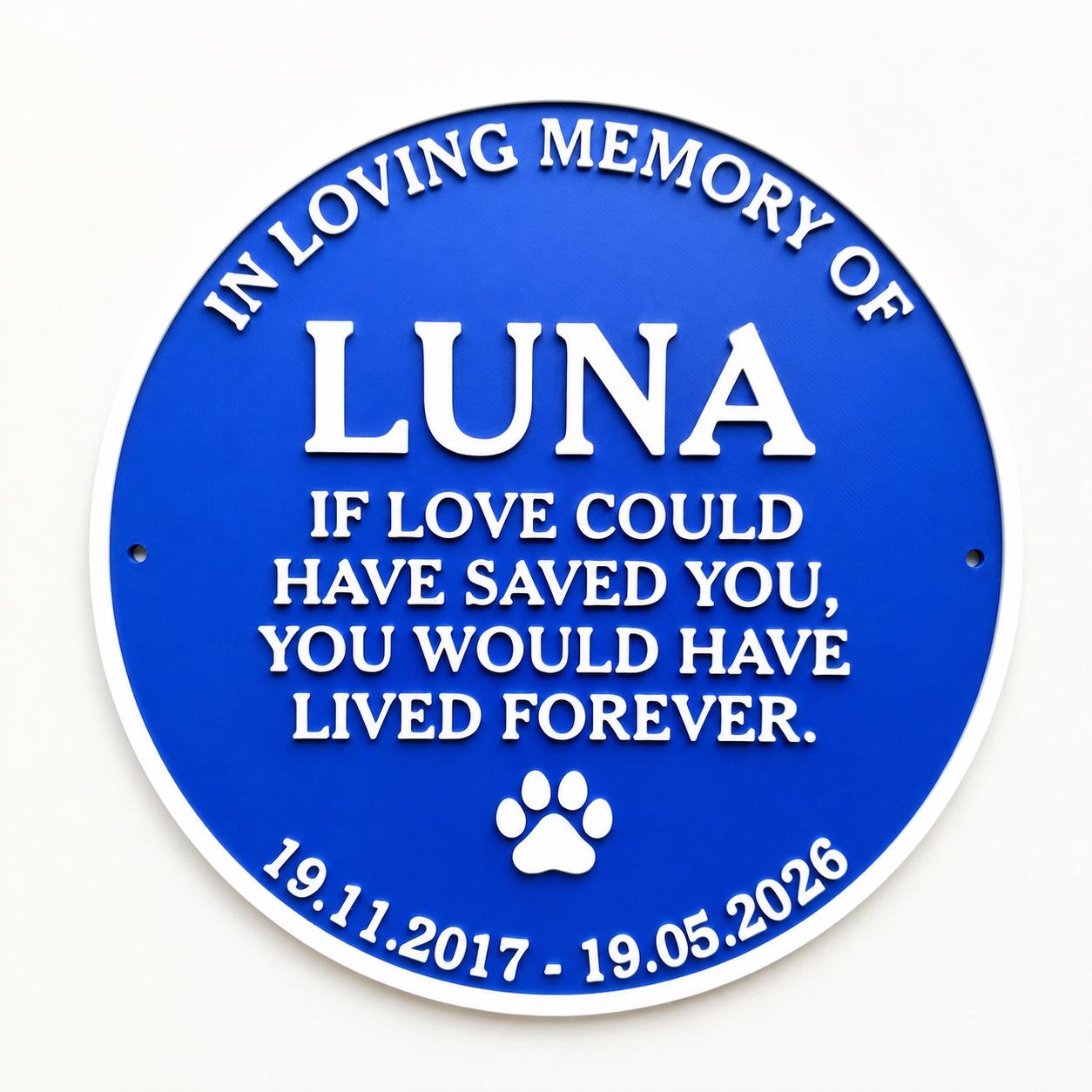 Personalised Pet Memorial Blue Plaque - Heritage Style Dog Cat Wall Plate Sign