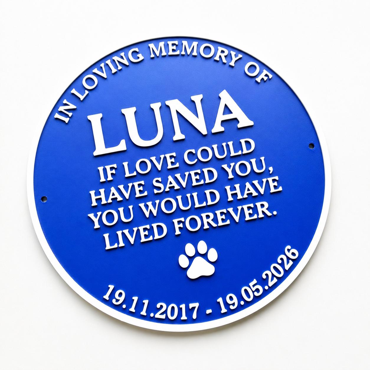 Personalised Pet Memorial Blue Plaque - Heritage Style Dog Cat Wall Plate Sign