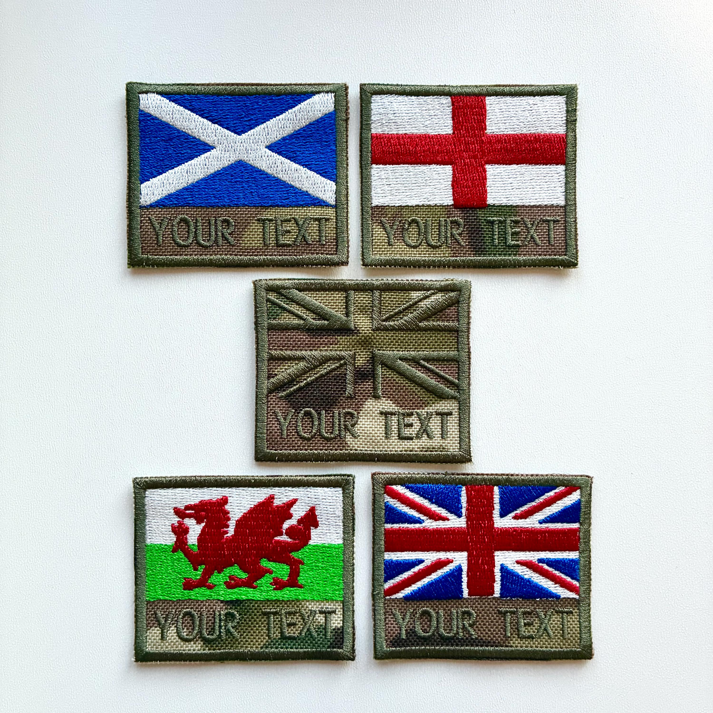 Personalised Embroidered Text Flag Camouflage Patch 60x50mm Sew/Iron/VELCRO®