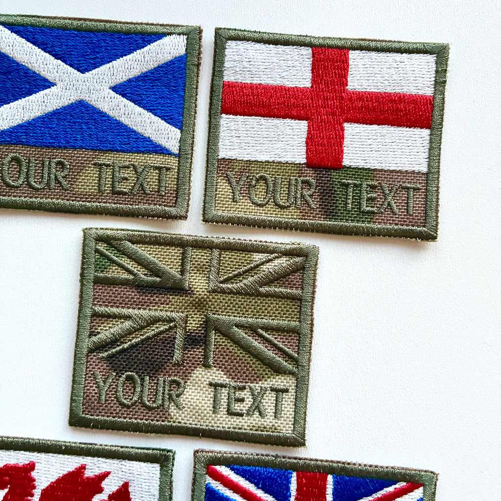 Personalised Embroidered Text Flag Camouflage Patch 60x50mm Sew/Iron/VELCRO®