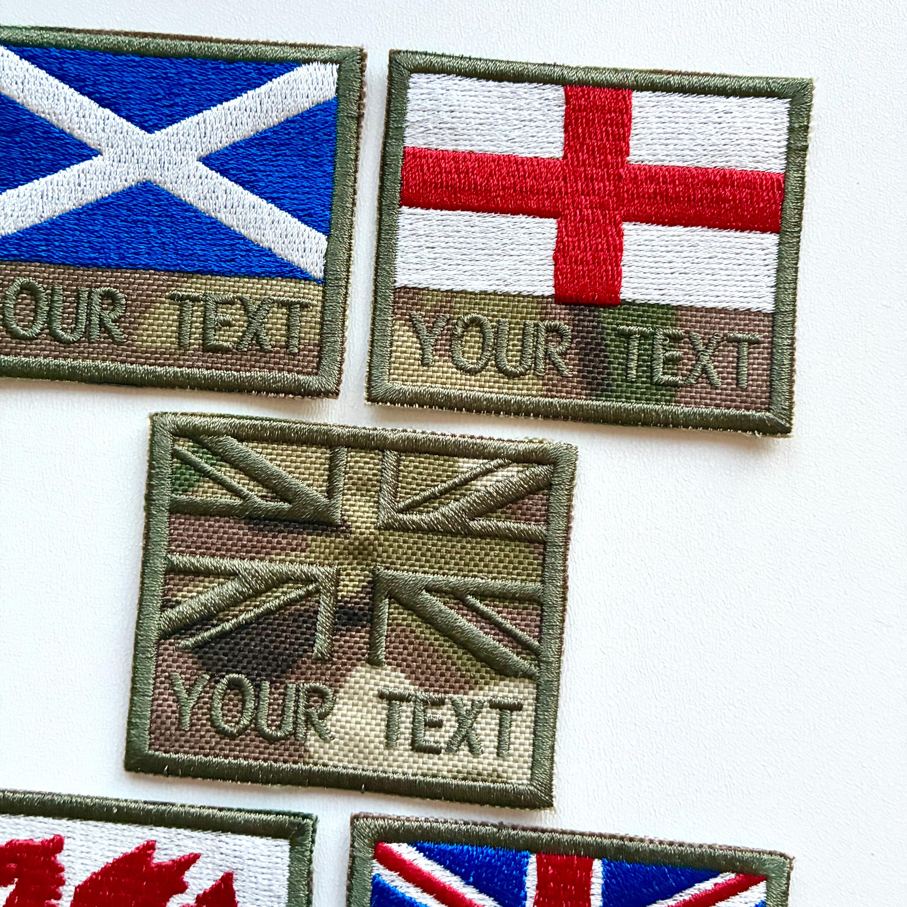 Personalised Embroidered Text Flag Camouflage Patch 60x50mm Sew/Iron/VELCRO®