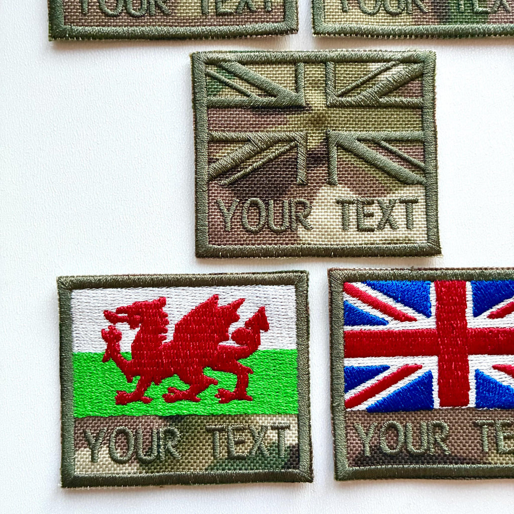 Personalised Embroidered Text Flag Camouflage Patch 60x50mm Sew/Iron/VELCRO®