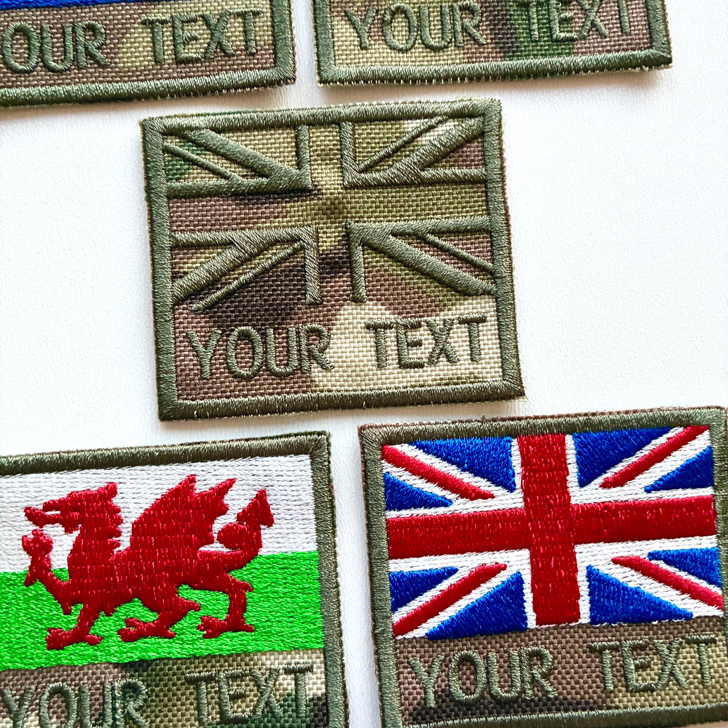 Personalised Embroidered Text Flag Camouflage Patch 60x50mm Sew/Iron/VELCRO®