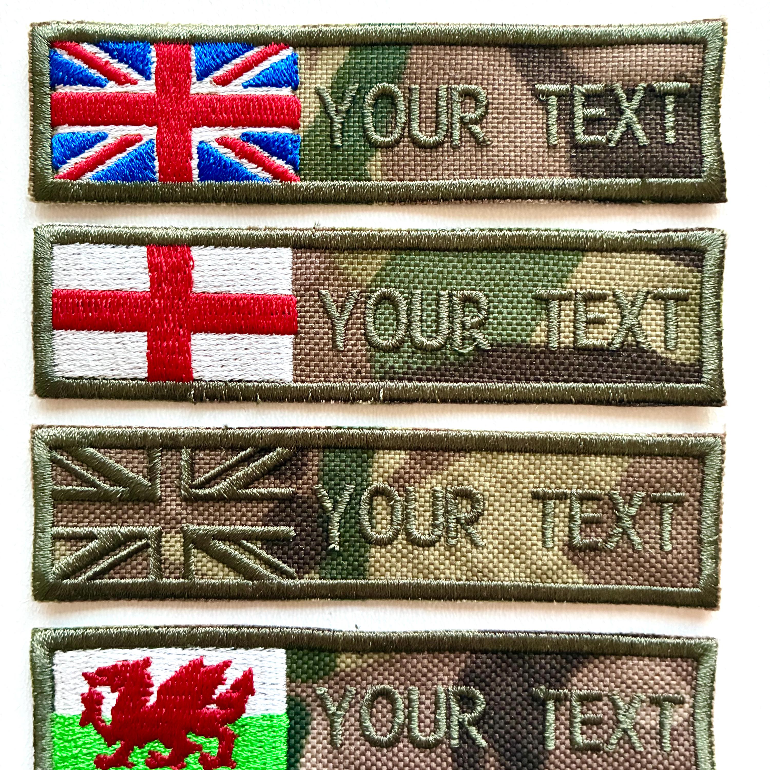 Personalised Embroidered Flag Camouflage Patch Sew/Iron/VELCRO® Custom Text Badge