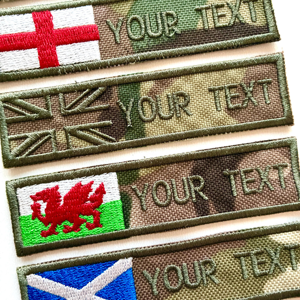 Personalised Embroidered Flag Camouflage Patch Sew/Iron/VELCRO® Custom Text Badge