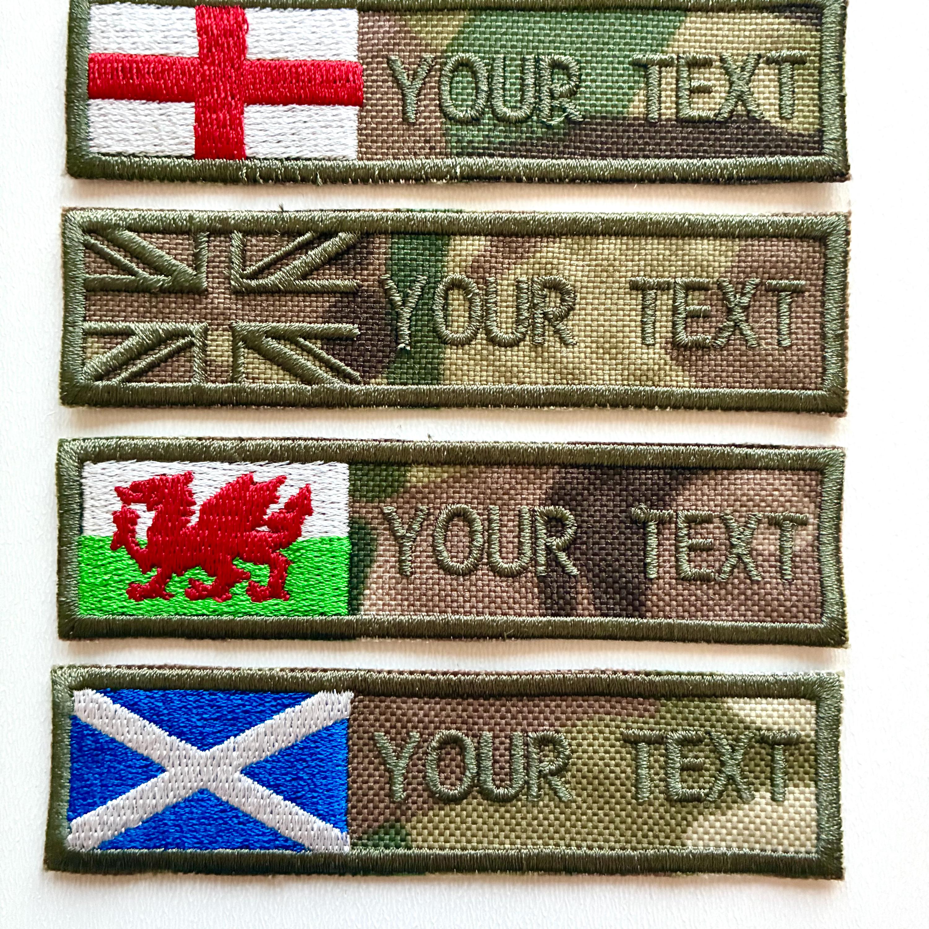 Personalised Embroidered Flag Camouflage Patch Sew/Iron/VELCRO® Custom Text Badge