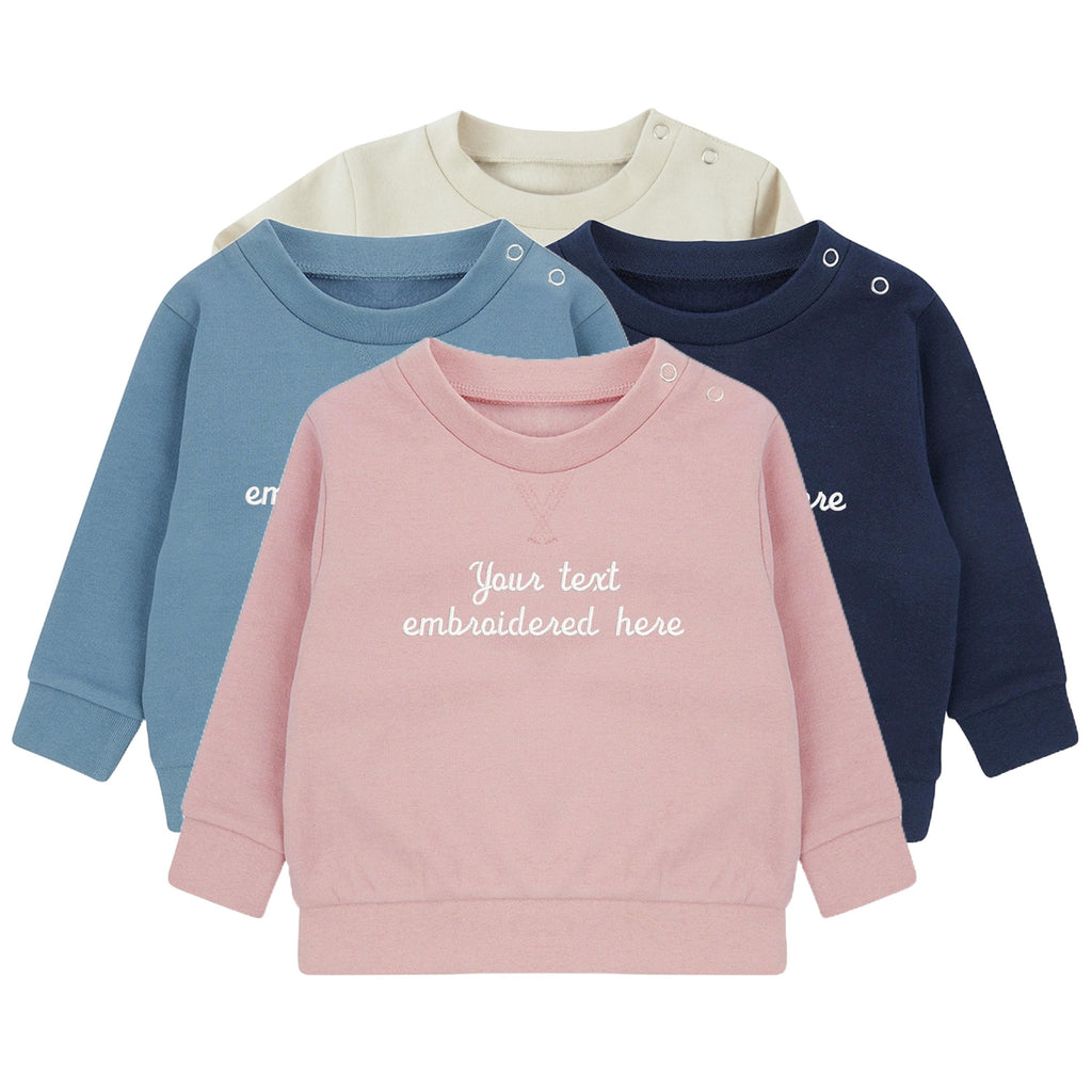 Embroidered Personalised Your Text Boys & Girls Sustainable Sweatshirts Baby and Toddler Custom Design Jumper Gift