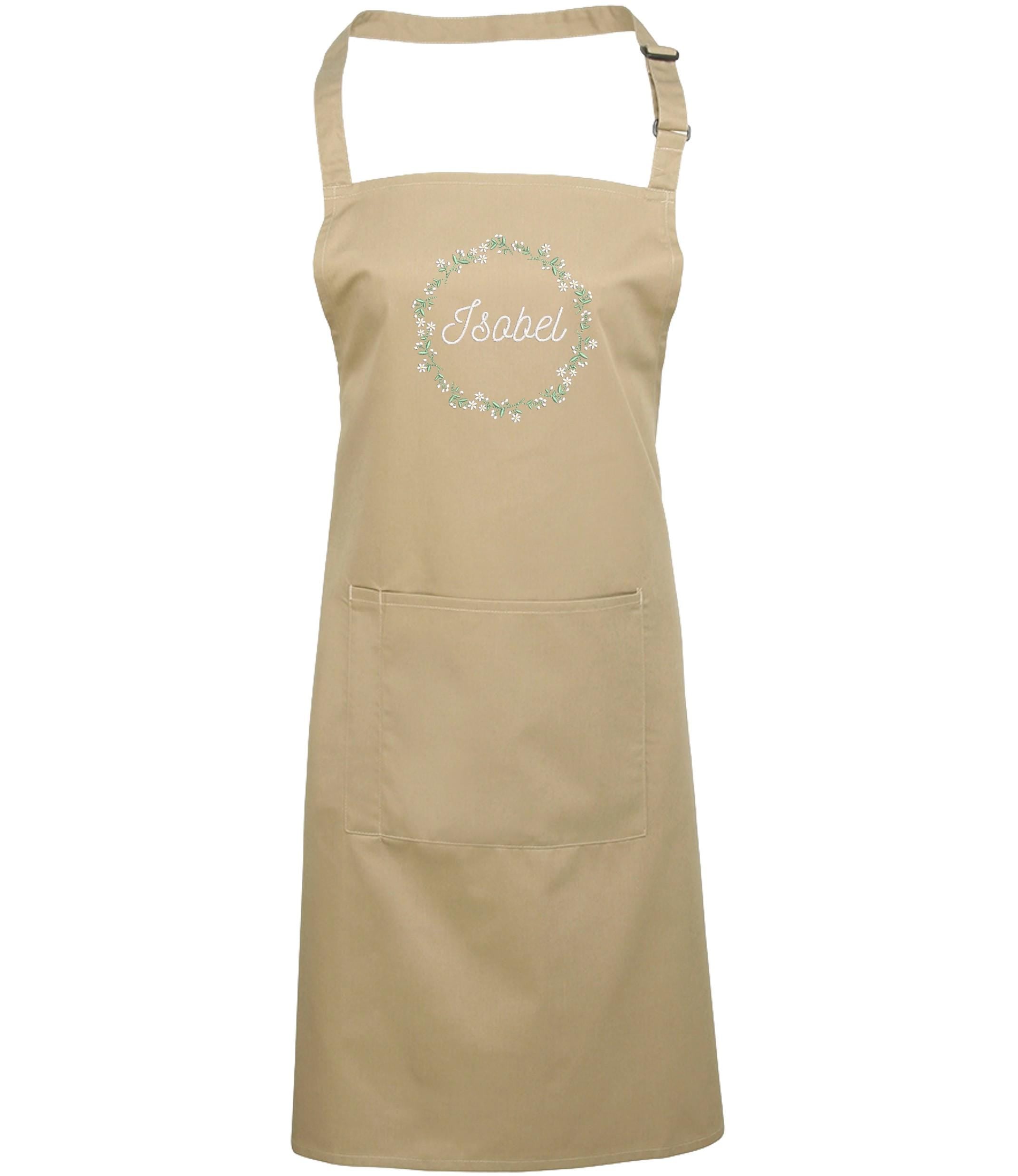 Embroidered Personalised Name Floral Wreath Apron Custom Text Kitchen Baking Gift
