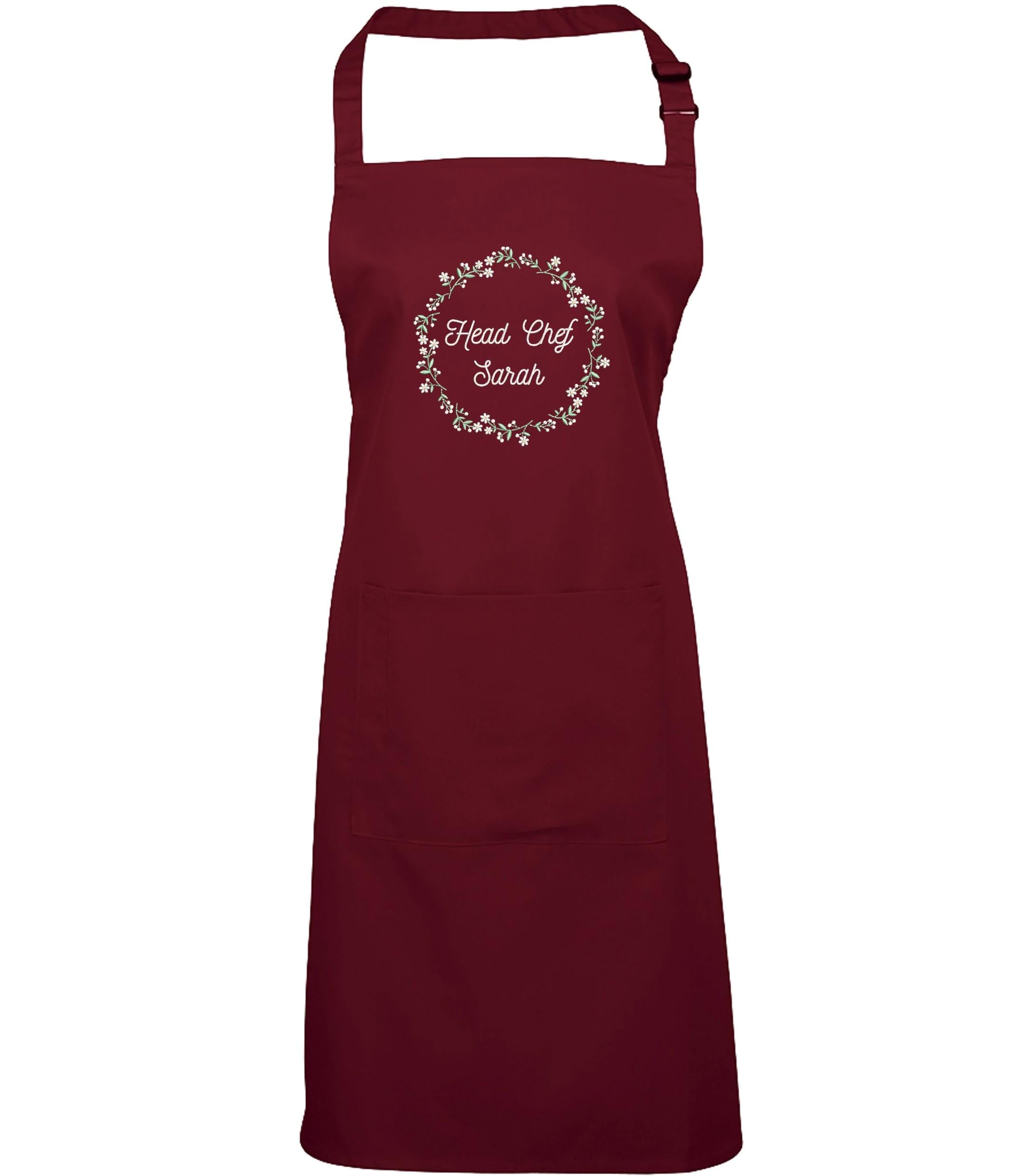 Embroidered Personalised Name Floral Wreath Apron Custom Text Kitchen Baking Gift