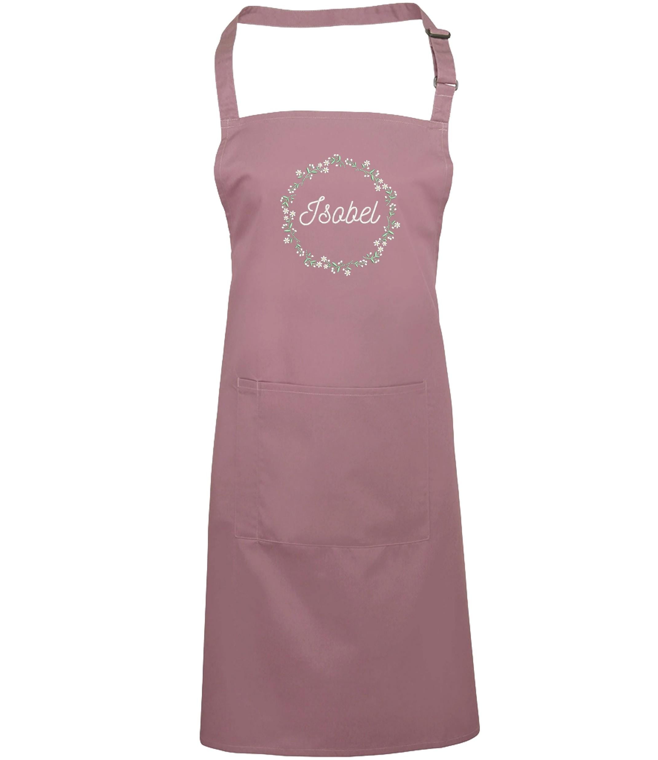 Embroidered Personalised Name Floral Wreath Apron Custom Text Kitchen Baking Gift