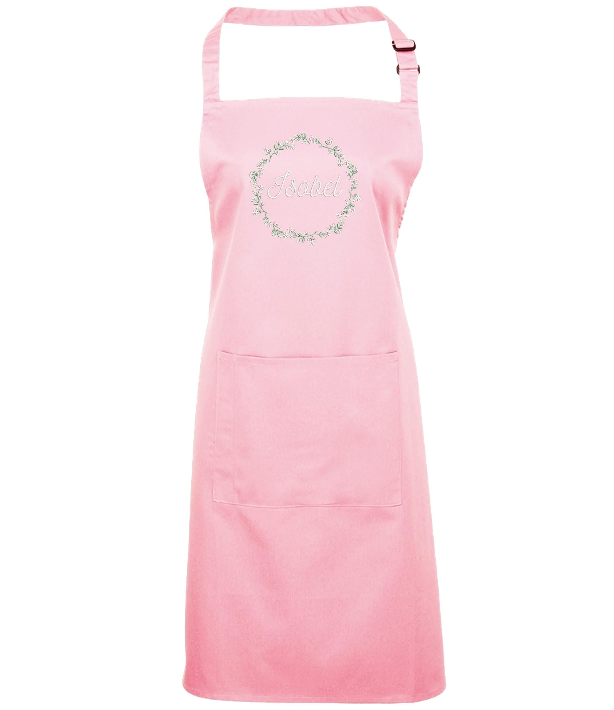 Embroidered Personalised Name Floral Wreath Apron Custom Text Kitchen Baking Gift