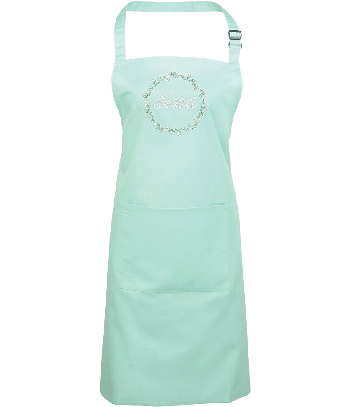 Embroidered Personalised Name Floral Wreath Apron Custom Text Kitchen Baking Gift