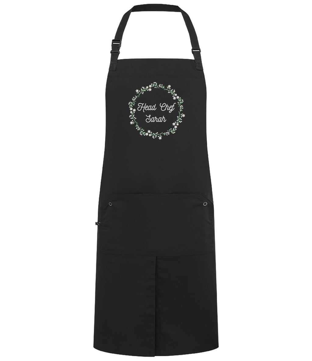 Embroidered Personalised Name Floral Wreath Apron Custom Text Kitchen Baking Gift