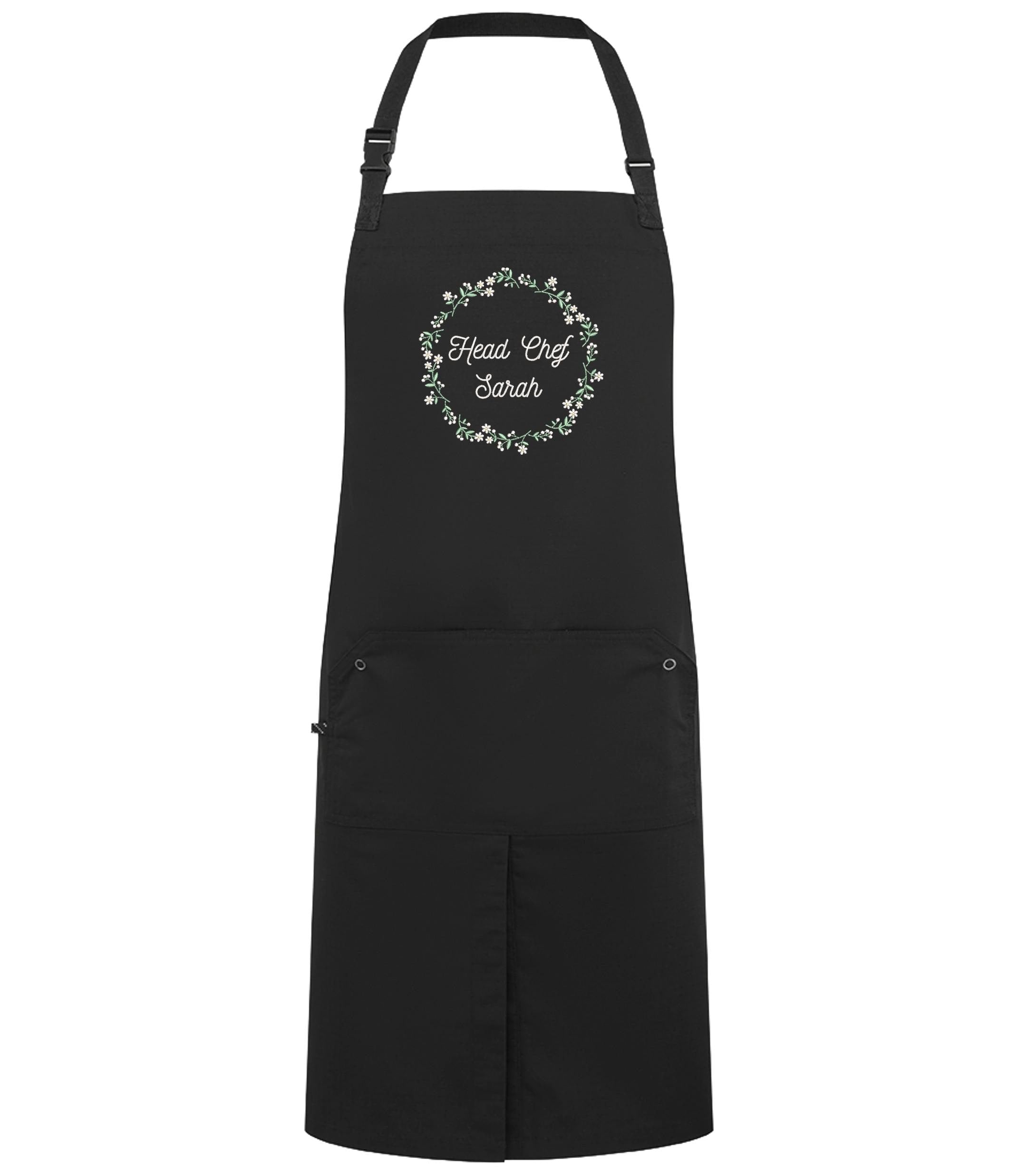 Embroidered Personalised Name Floral Wreath Apron Custom Text Kitchen Baking Gift