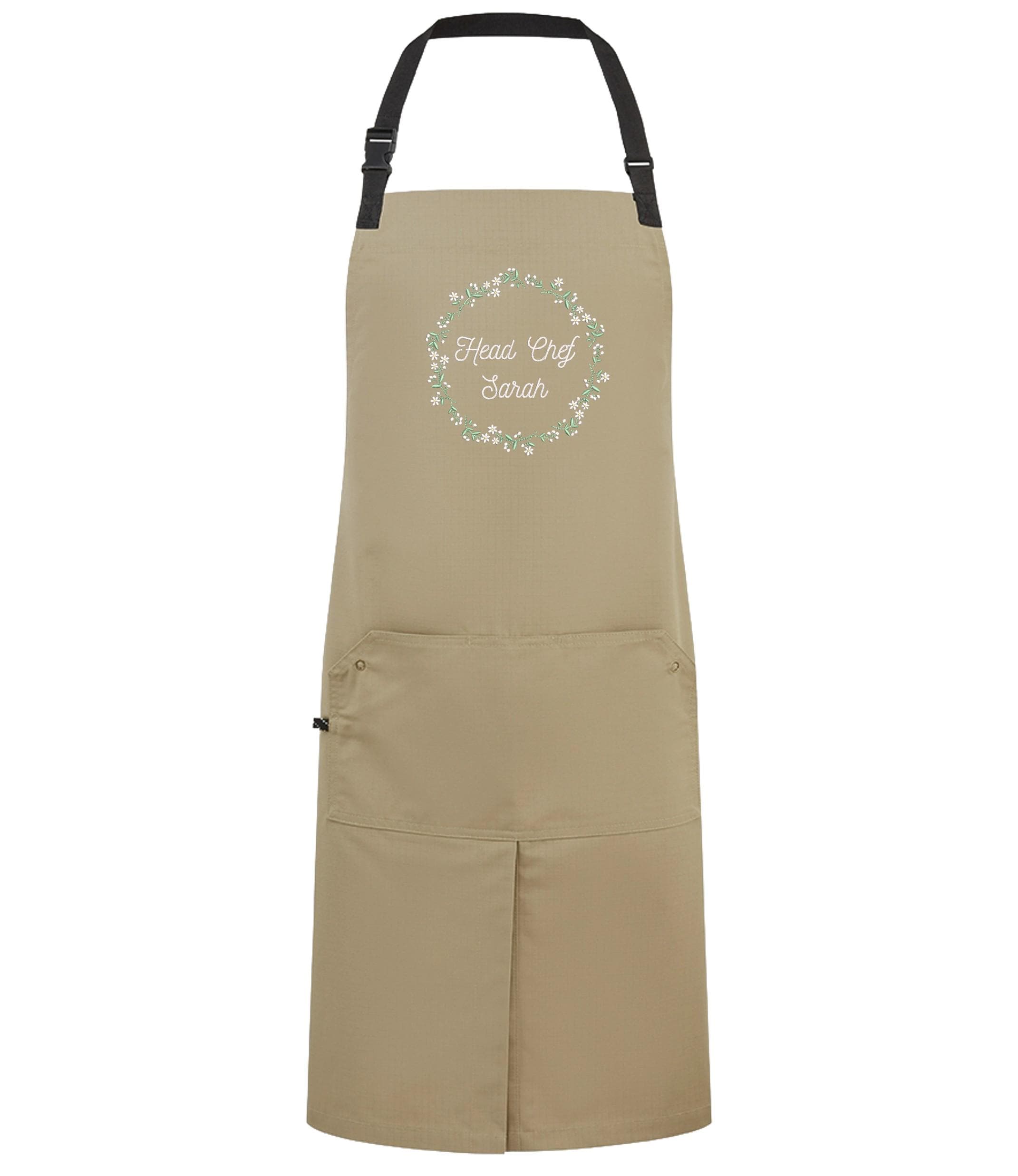 Embroidered Personalised Name Floral Wreath Apron Custom Text Kitchen Baking Gift