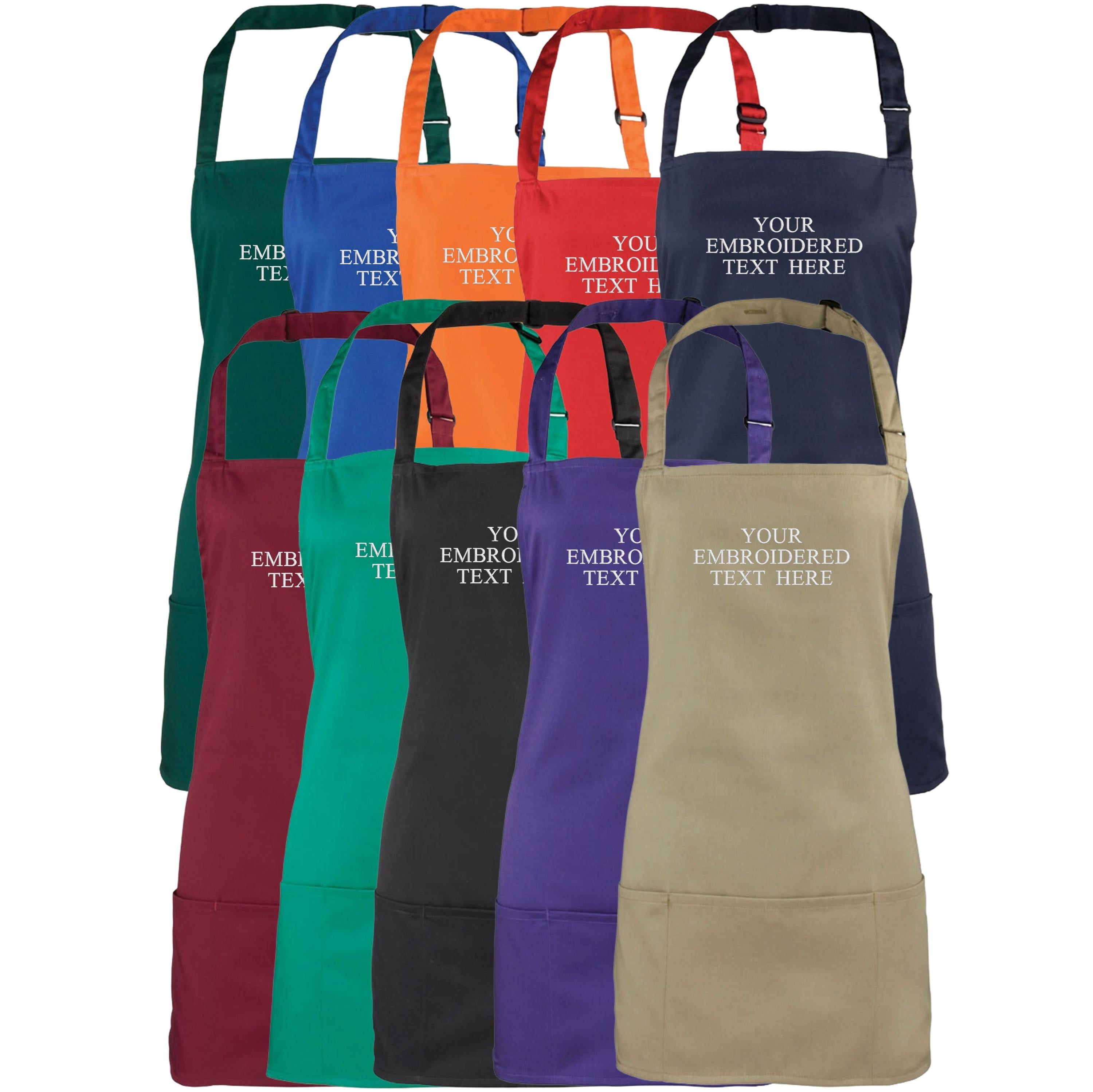 Embroidered Personalised Text 2 in 1 Short Apron Custom Name Business Kitchen Baking Gift
