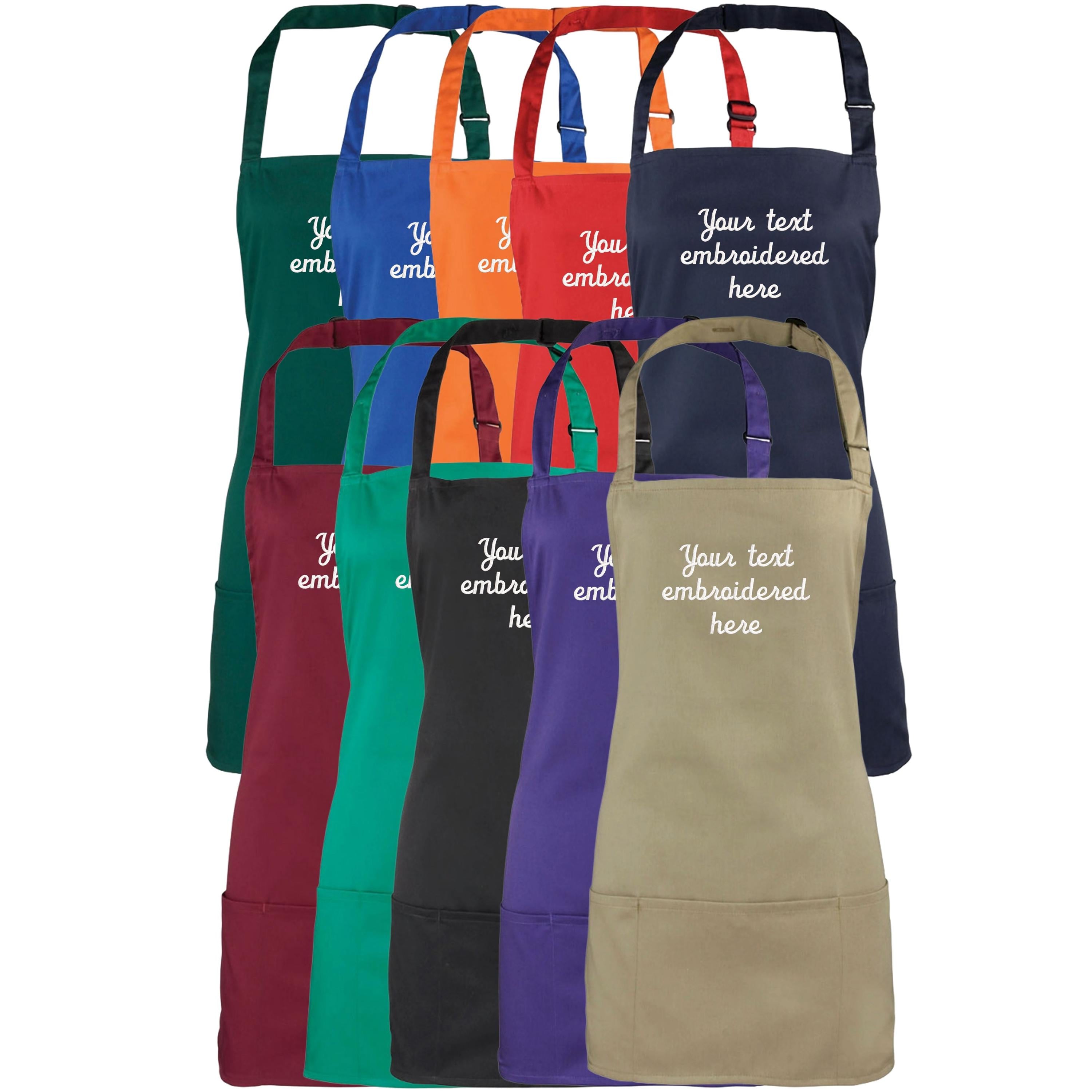 Embroidered Personalised Text 2 in 1 Short Apron Custom Name Business Kitchen Baking Gift