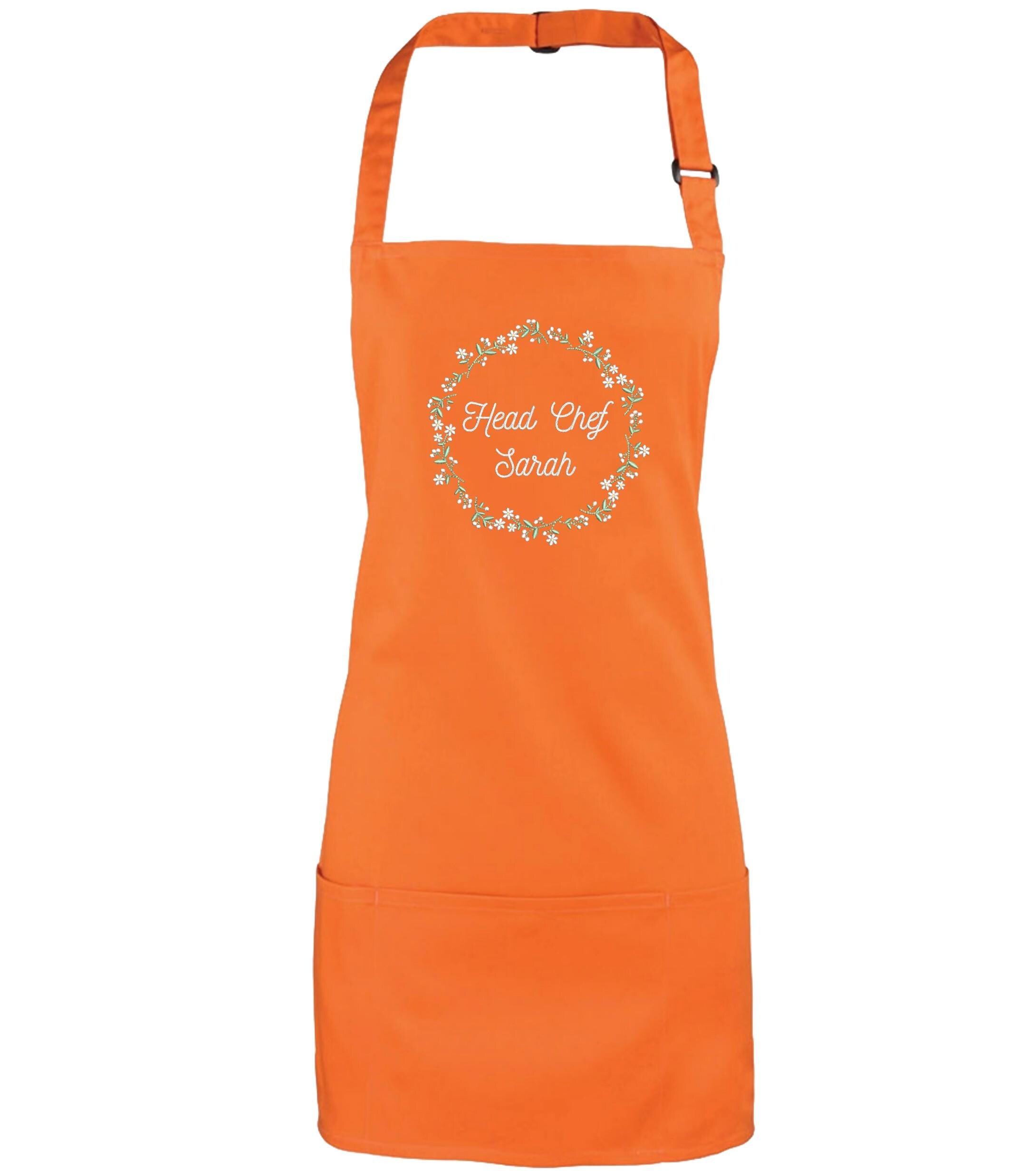 Embroidered Personalised Name Floral Wreath 2 in 1 Short Apron Custom Text Kitchen Baking Gift