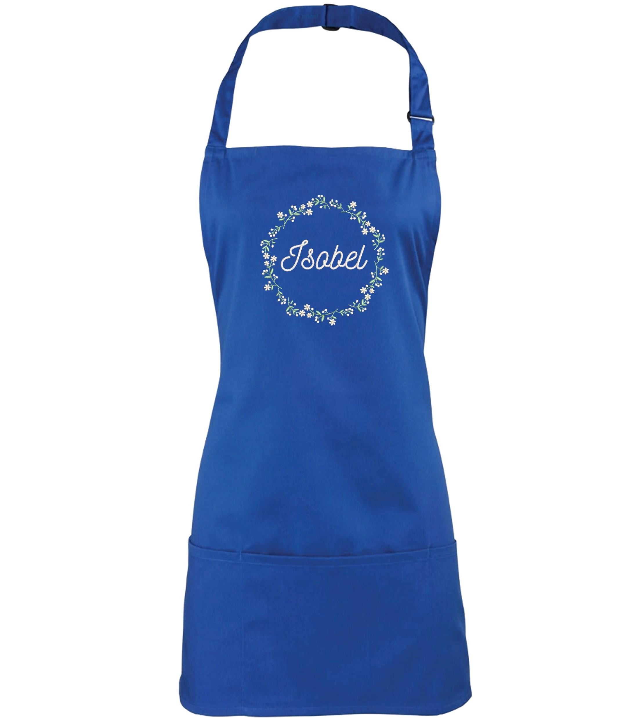 Embroidered Personalised Name Floral Wreath 2 in 1 Short Apron Custom Text Kitchen Baking Gift
