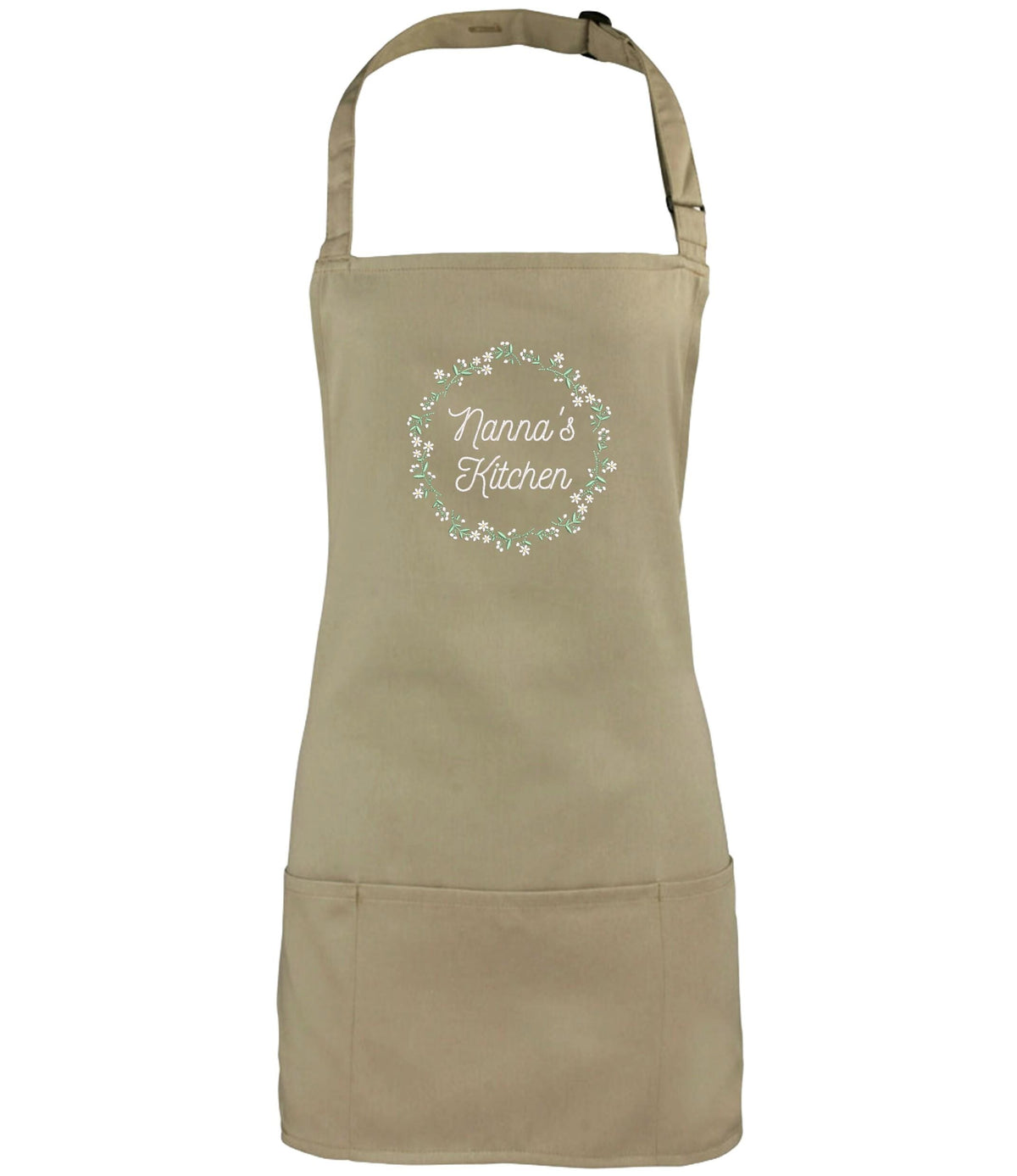 Embroidered Personalised Name Floral Wreath 2 in 1 Short Apron Custom Text Kitchen Baking Gift