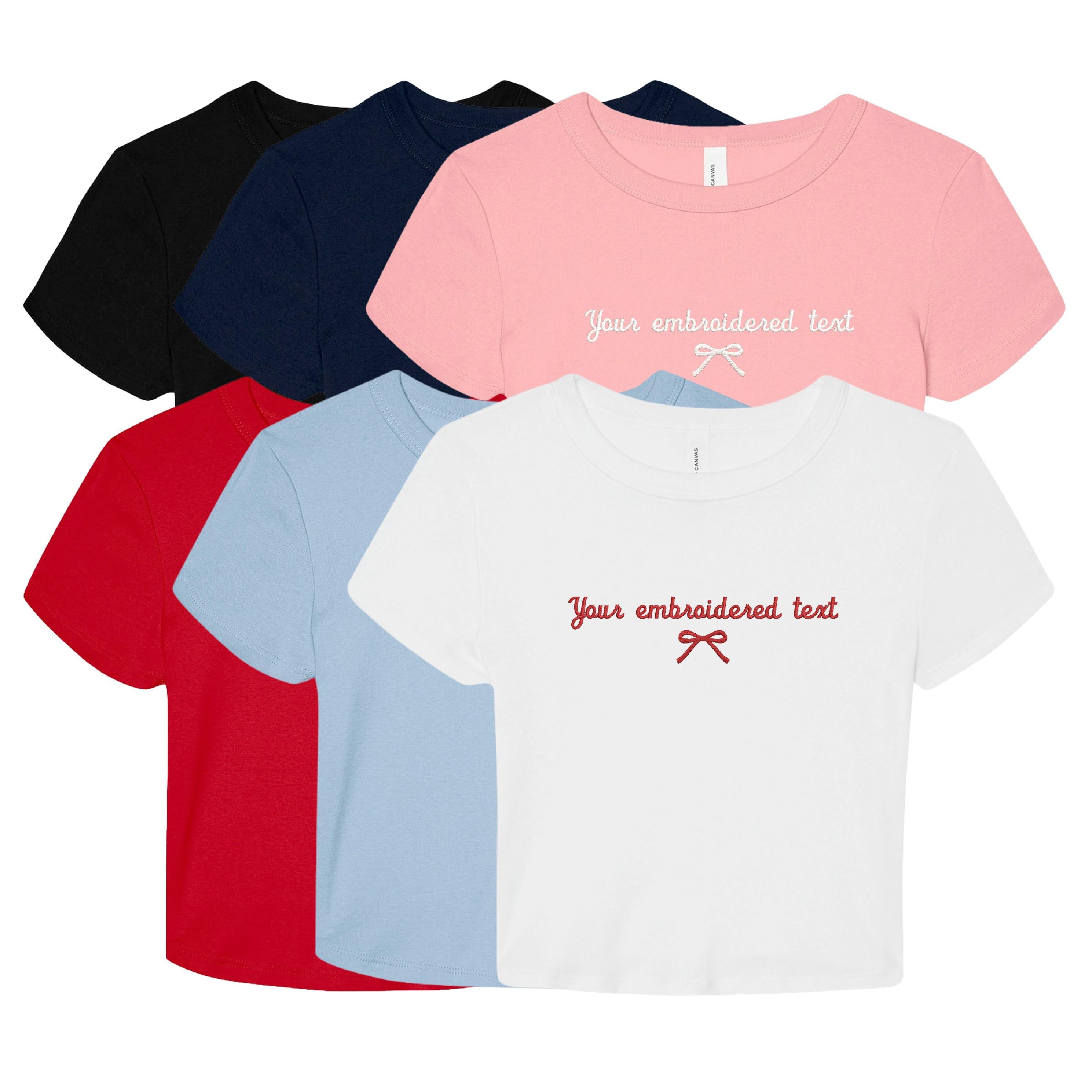 Embroidered Personalised Ladies Baby Tee Custom Text Cropped T-Shirt Top