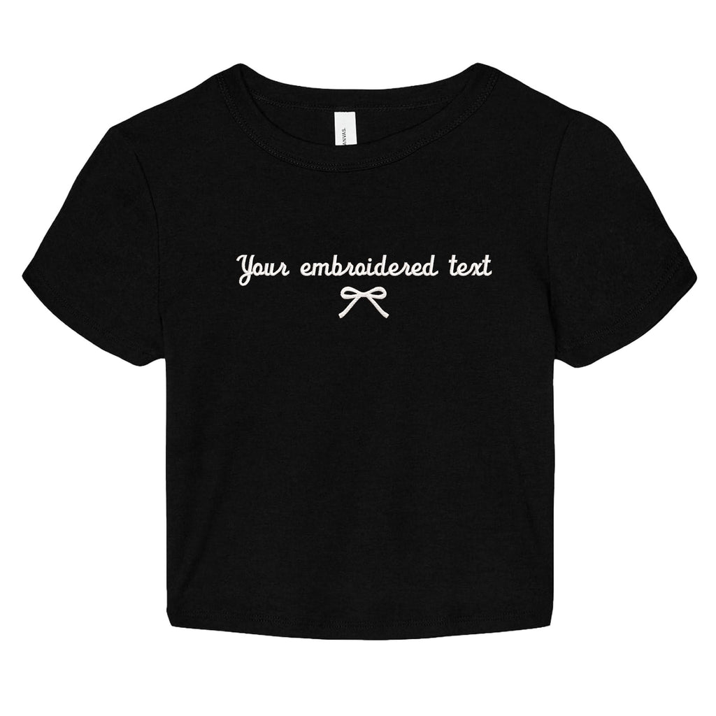 Embroidered Personalised Ladies Baby Tee Custom Text Cropped T-Shirt Top