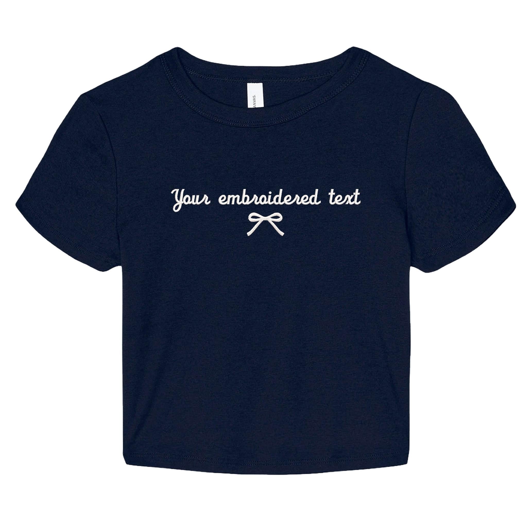 Embroidered Personalised Ladies Baby Tee Custom Text Cropped T-Shirt Top
