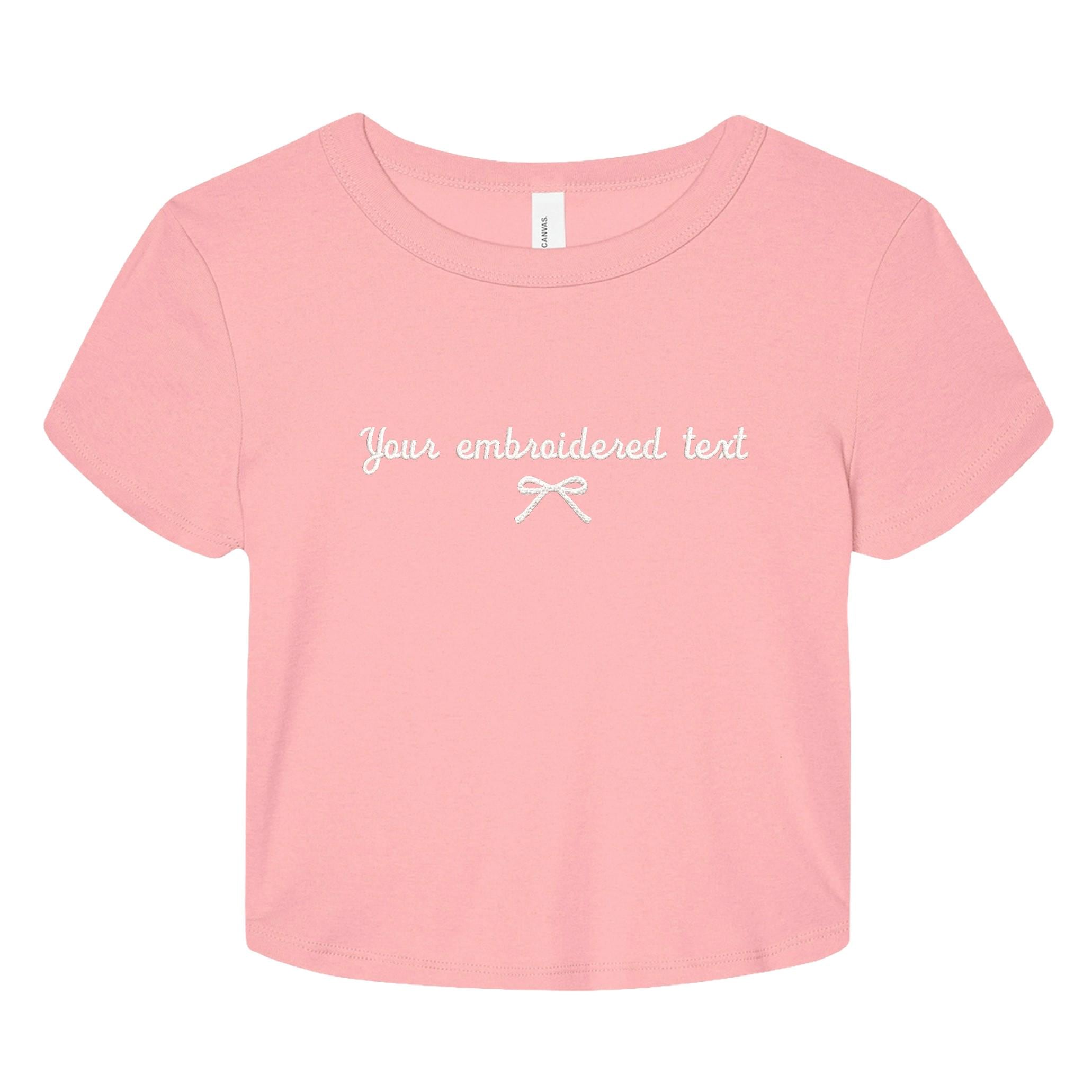 Embroidered Personalised Ladies Baby Tee Custom Text Cropped T-Shirt Top