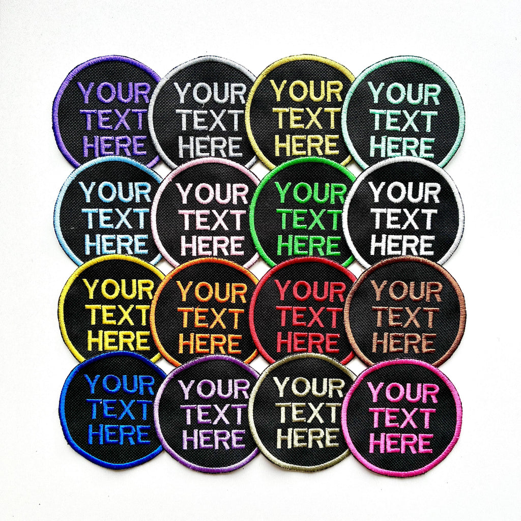 Personalised Embroidered Text Circle Patch Iron On & Sew On Custom Name Badge