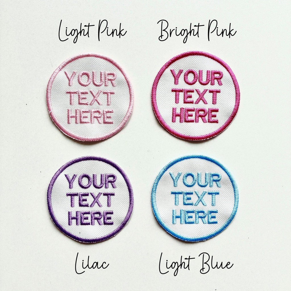 Personalised Embroidered Text Circle Patch Iron On & Sew On Custom Name Badge