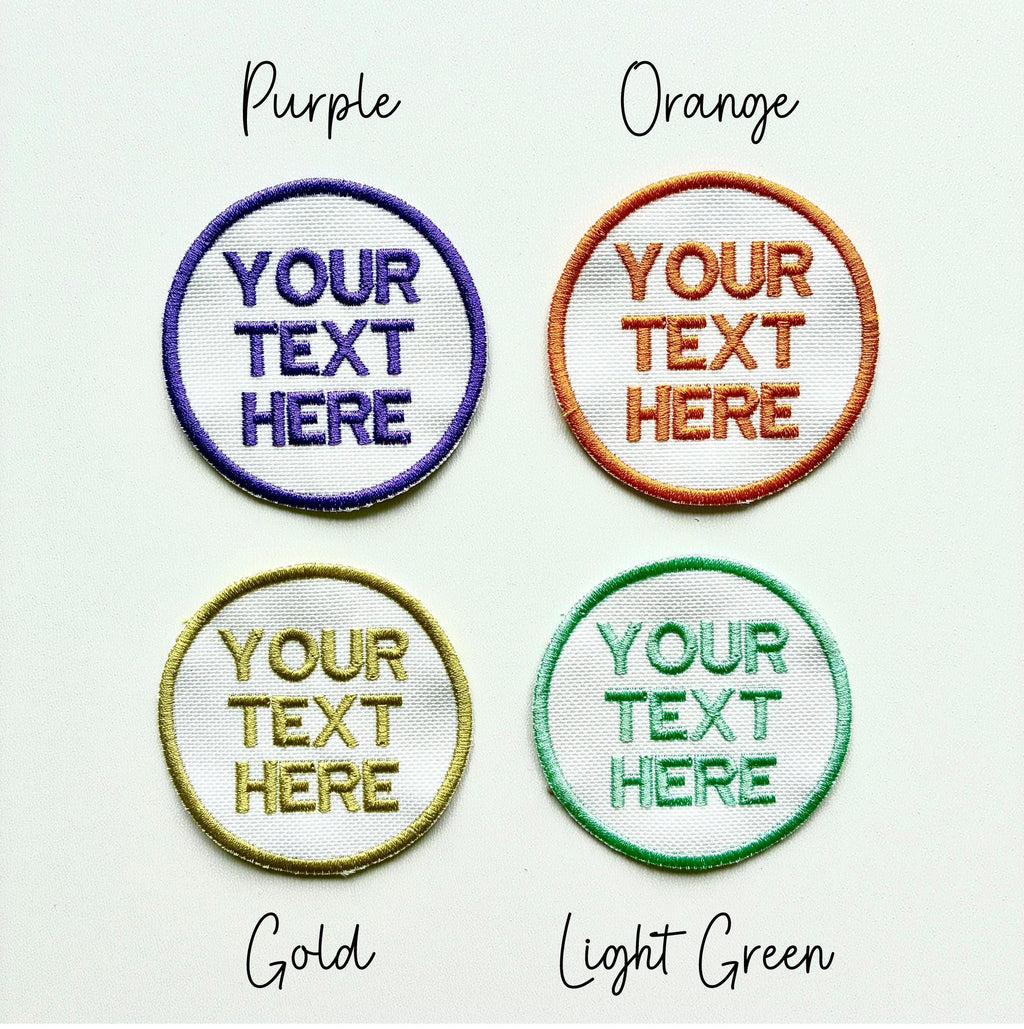 Personalised Embroidered Text Circle Patch Iron On & Sew On Custom Name Badge