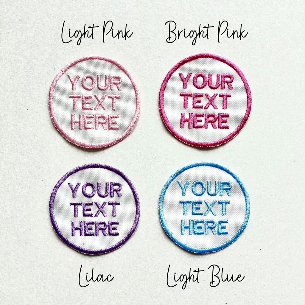 Personalised Embroidered Text Circle Patch Iron On & Sew On Custom Name Badge