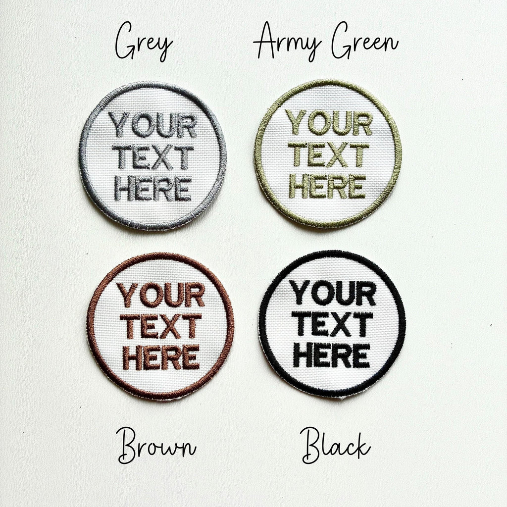 Personalised Embroidered Text Circle Patch Iron On & Sew On Custom Name Badge